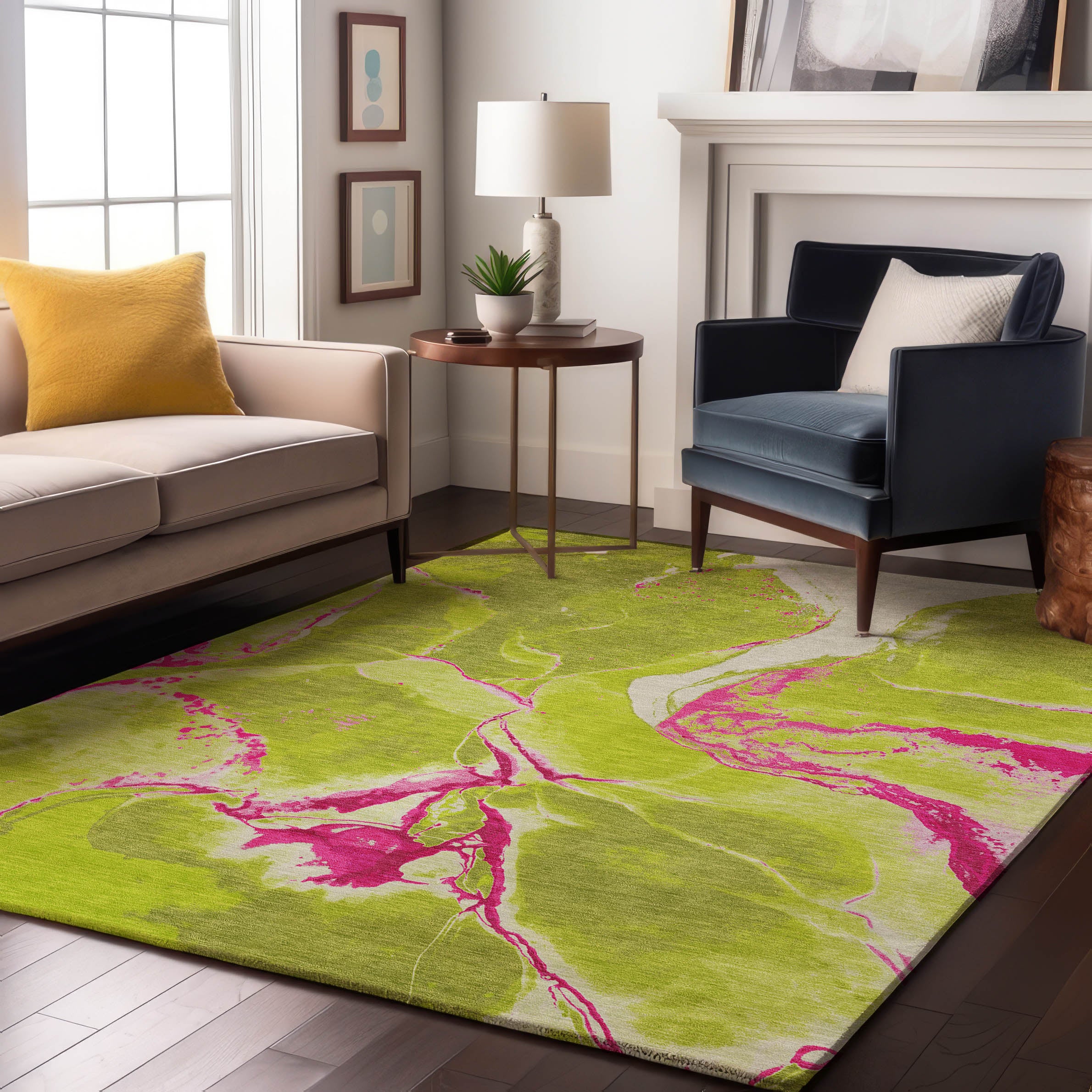 Seville Machine Washable Transitional Lime Green Rug 2'6" x 3'10" #shape_Rectangle