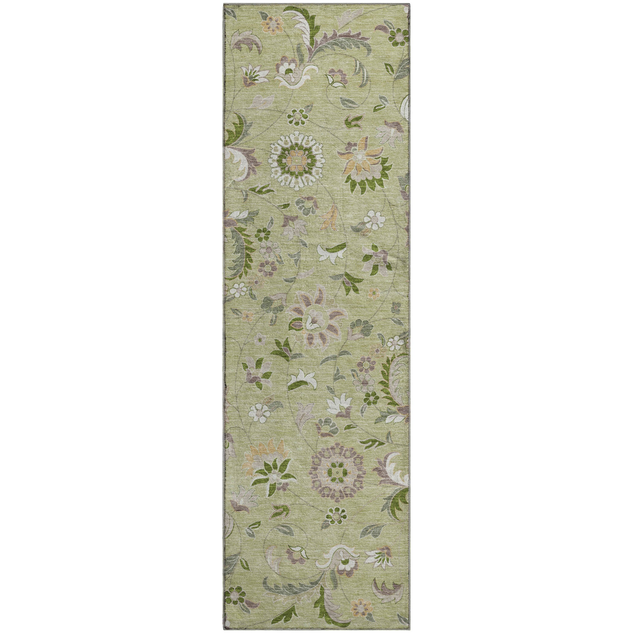 Baku Machine Washable Transitional Aloe Green Rug 2'3" x 7'6" #shape_Runner