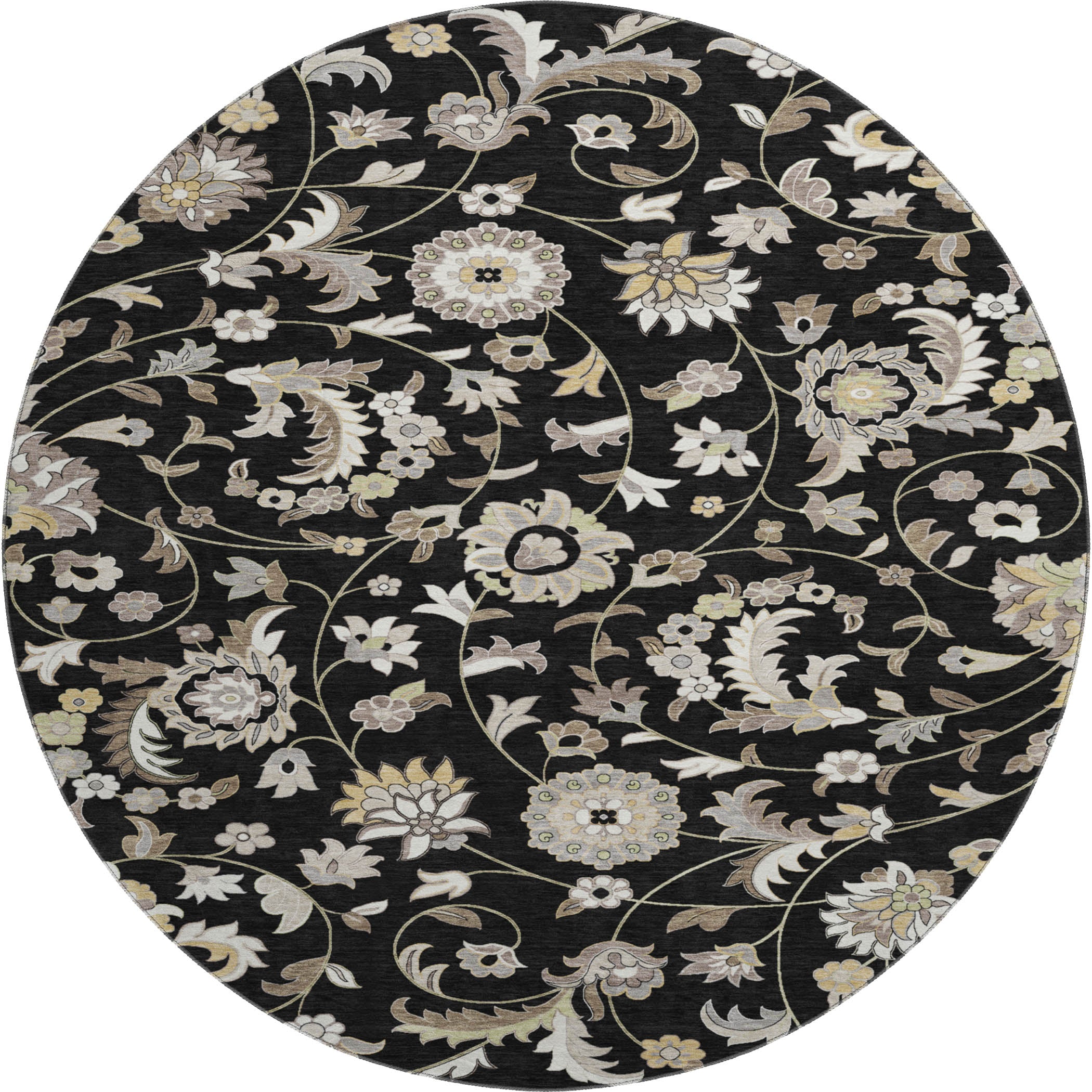 Baku Machine Washable Transitional Black Rug 8' x 8' #shape_Round