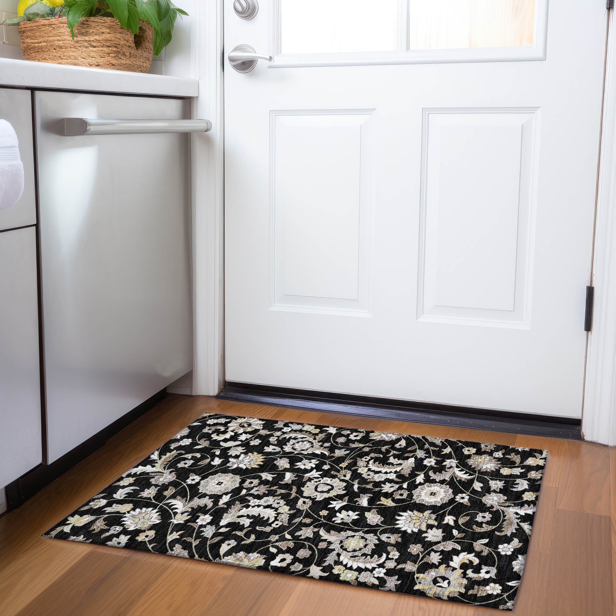 Baku Machine Washable Transitional Black Rug 1'8" x 2'6" #shape_Rectangle
