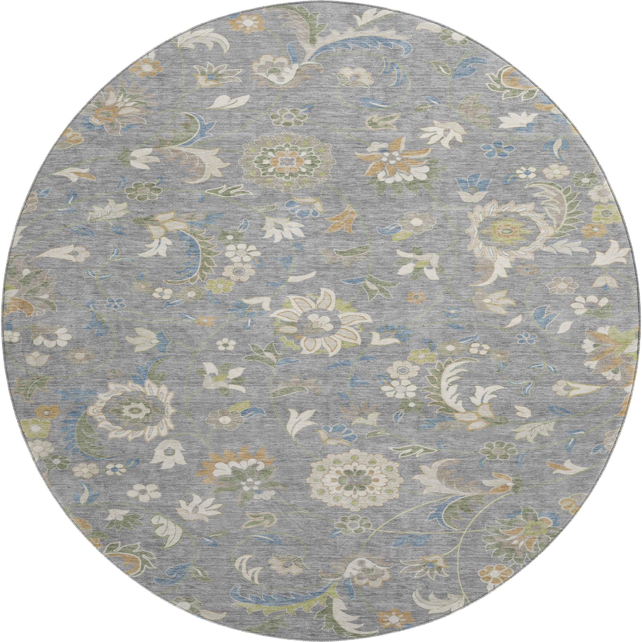 Baku Machine Washable Transitional Gray Rug 8' x 8' #shape_Round