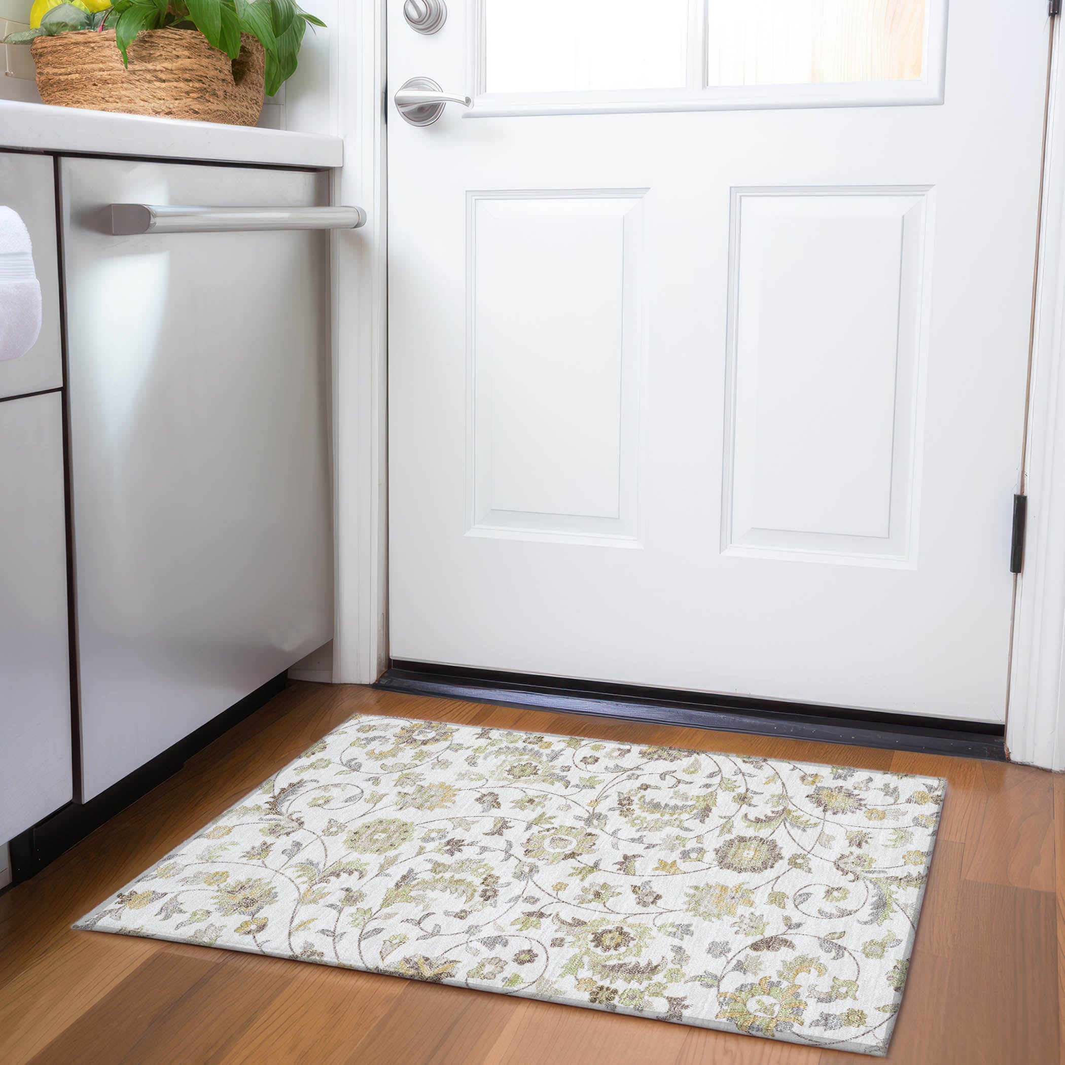 Baku Machine Washable Transitional Ivory Rug 1'8" x 2'6" #shape_Rectangle