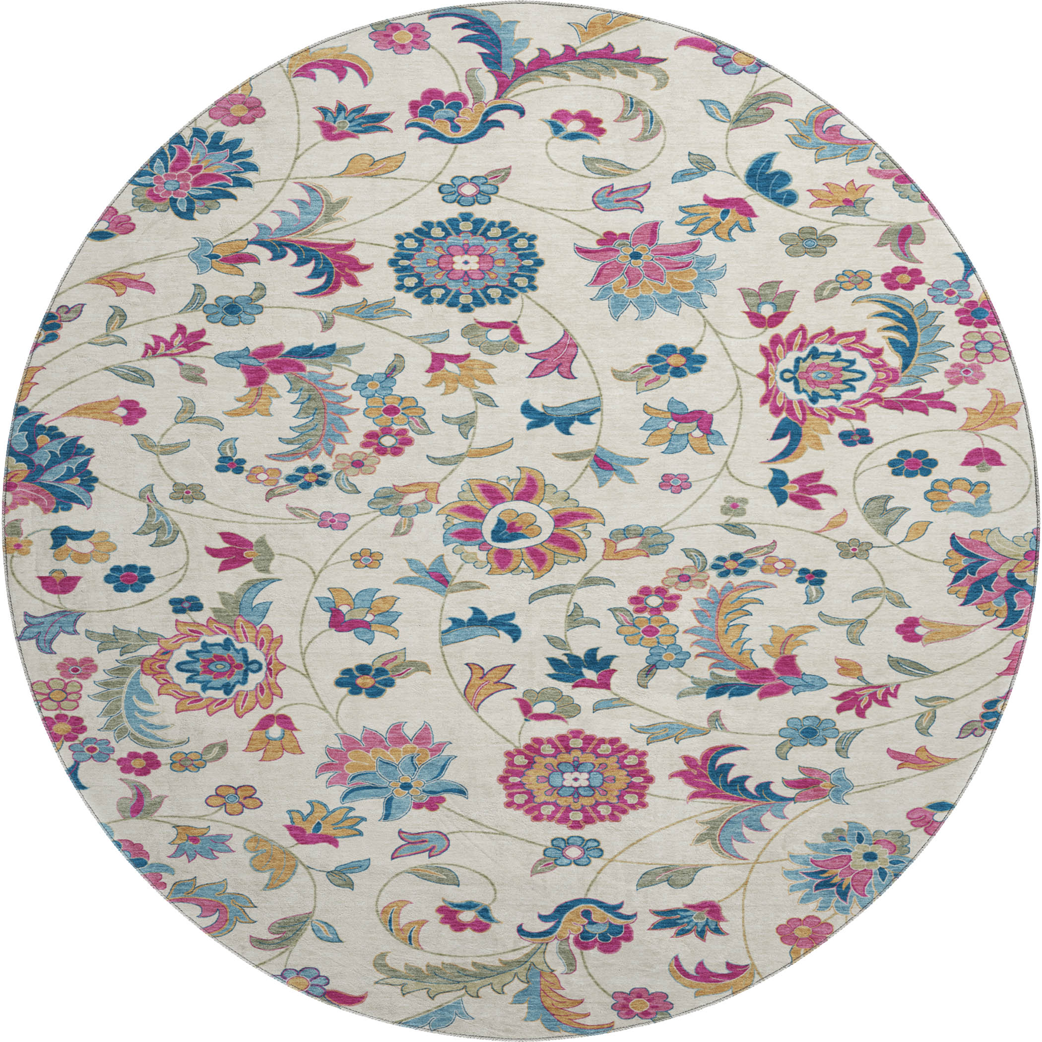Baku Machine Washable Transitional Linen Ivory Rug 8' x 8' #shape_Round