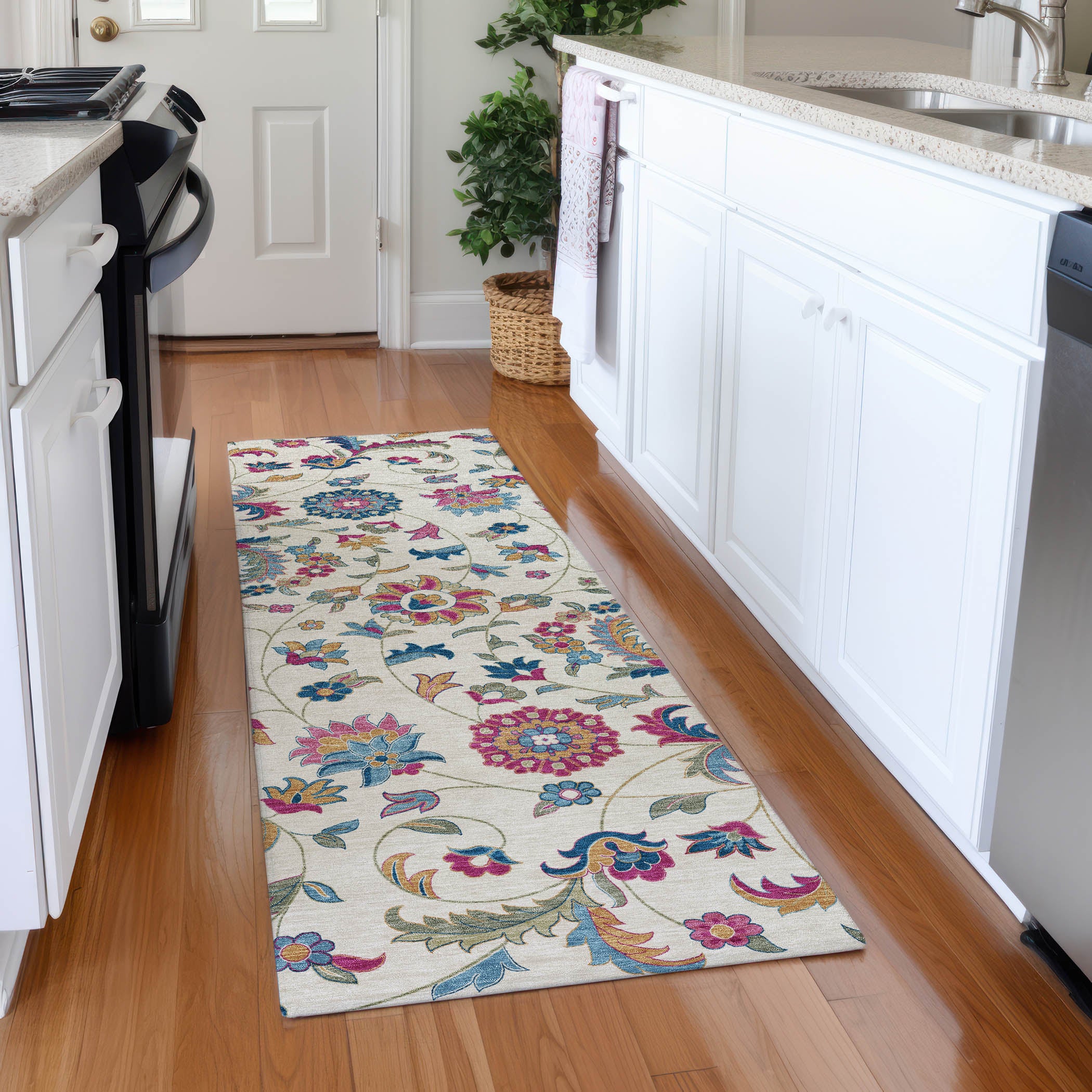 Baku Machine Washable Transitional Linen Ivory Rug 2'3" x 7'6" #shape_Runner
