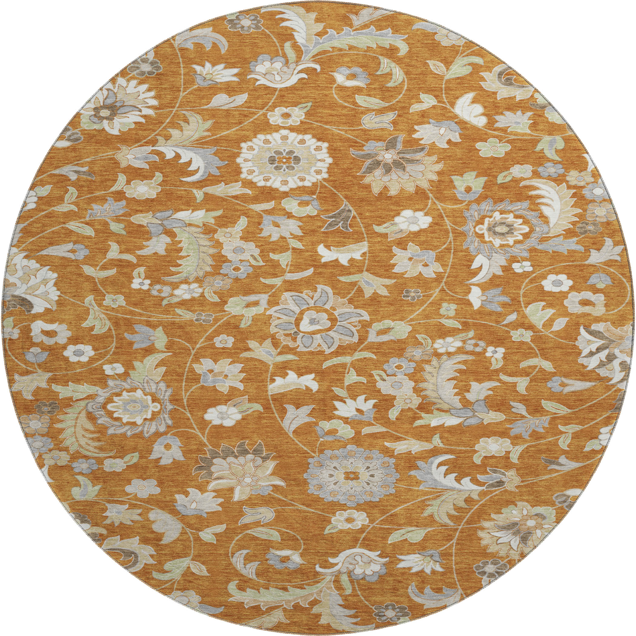 Baku Machine Washable Transitional Paprika Orange Rug 8' x 8' #shape_Round