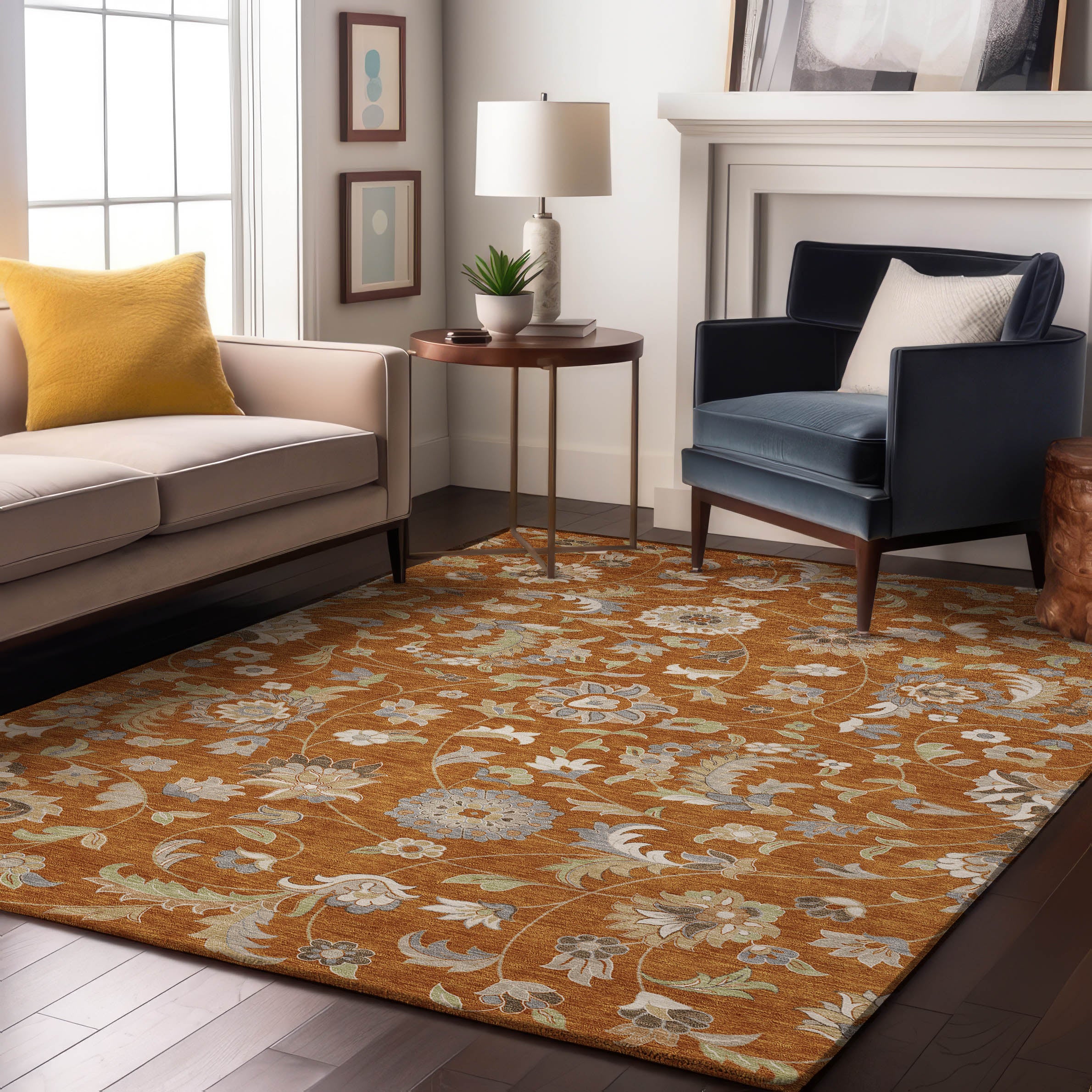 Baku Machine Washable Transitional Paprika Orange Rug 2'6" x 3'10" #shape_Rectangle