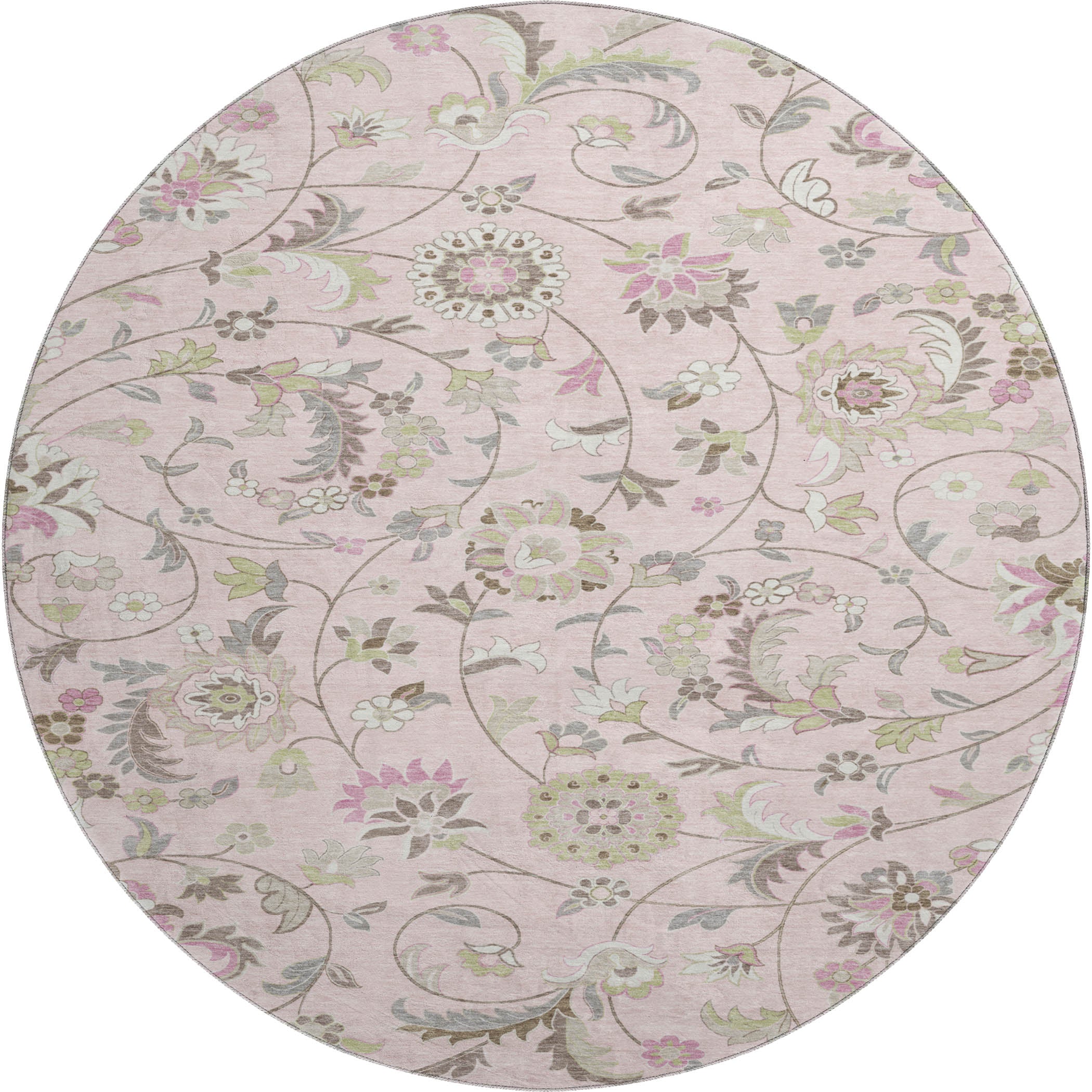 Baku Machine Washable Transitional Pink Rug 8' x 8' #shape_Round