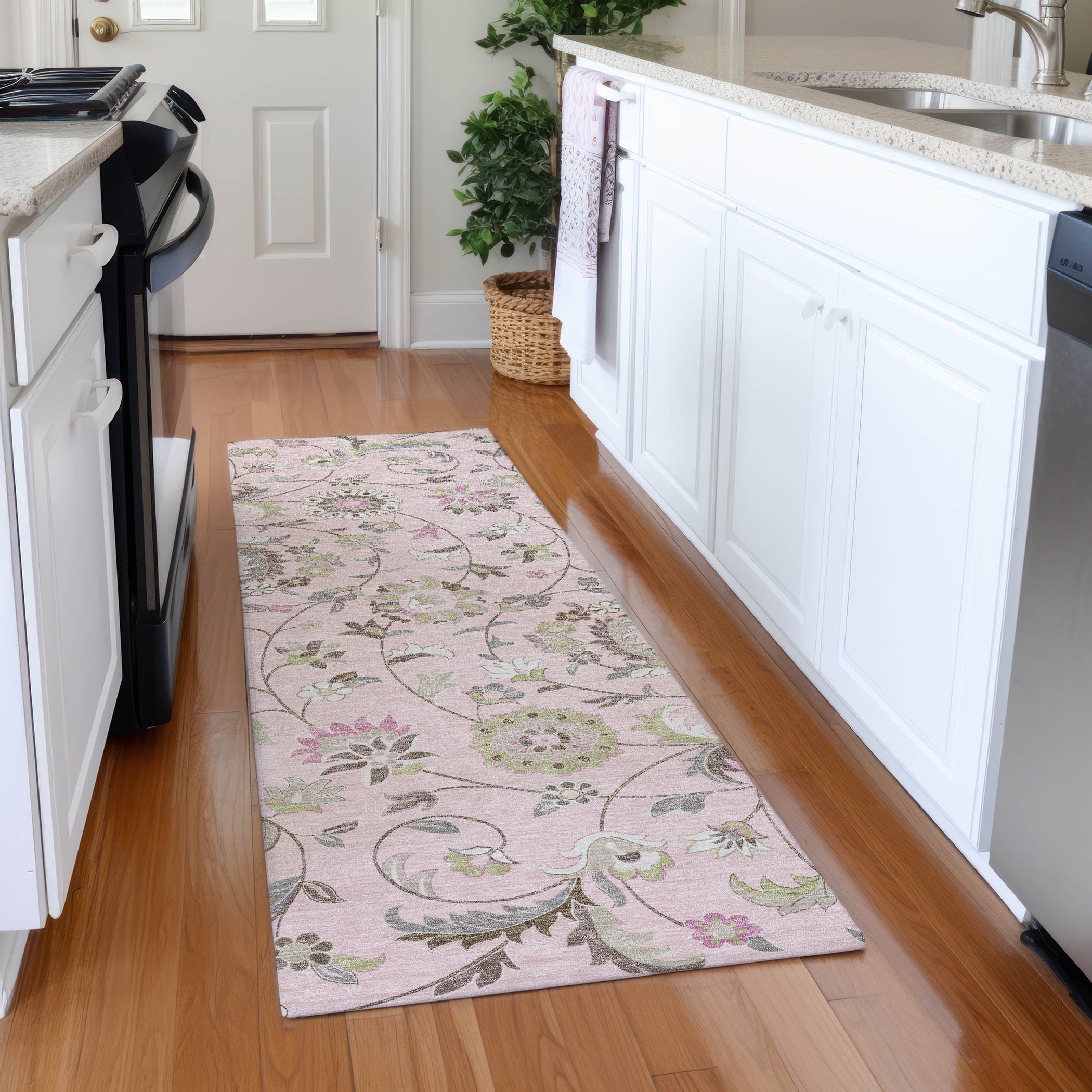 Baku Machine Washable Transitional Pink Rug 2'3" x 7'6" #shape_Runner