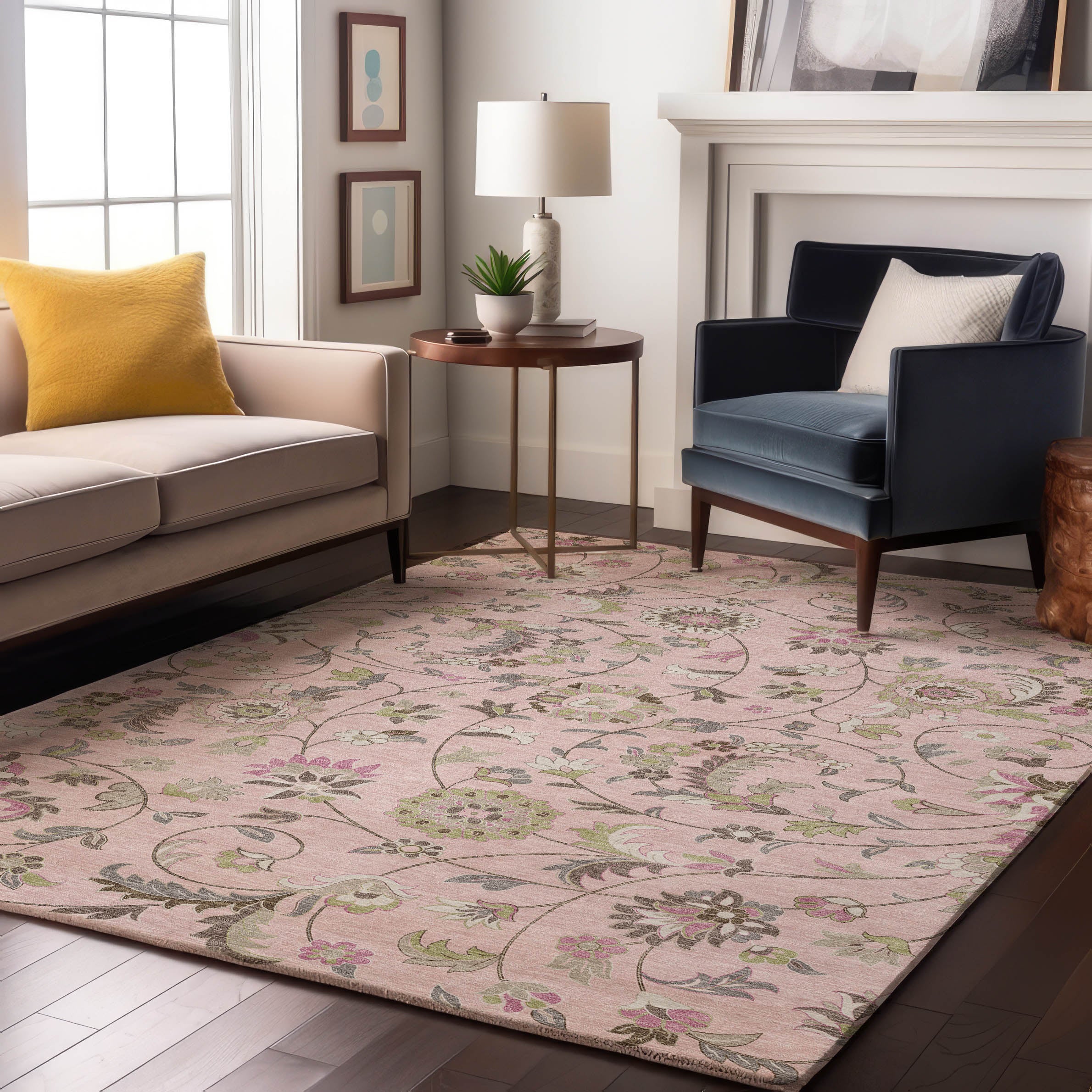Baku Machine Washable Transitional Pink Rug 2'6" x 3'10" #shape_Rectangle