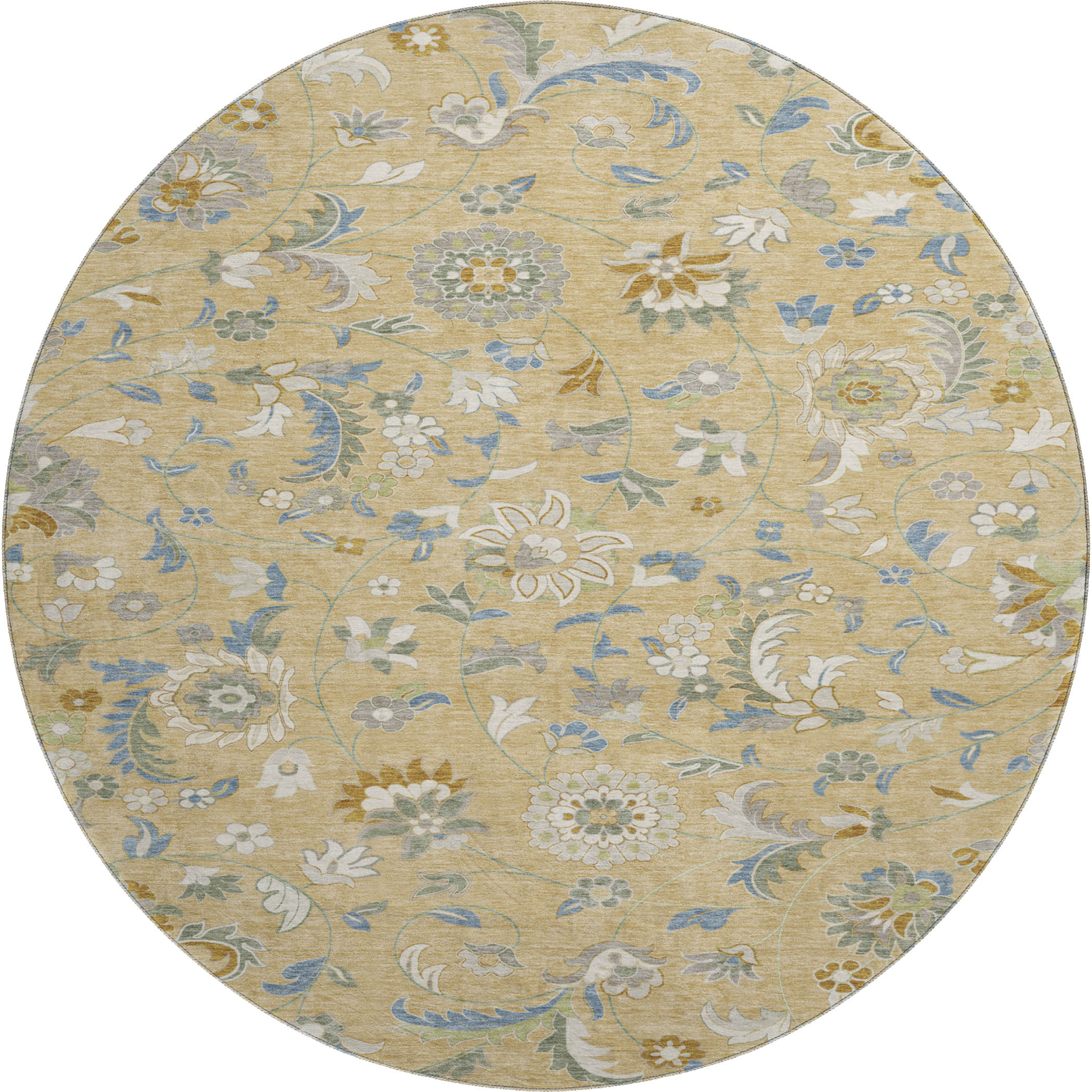 Baku Machine Washable Transitional Wheat Gold Rug 8' x 8' #shape_Round