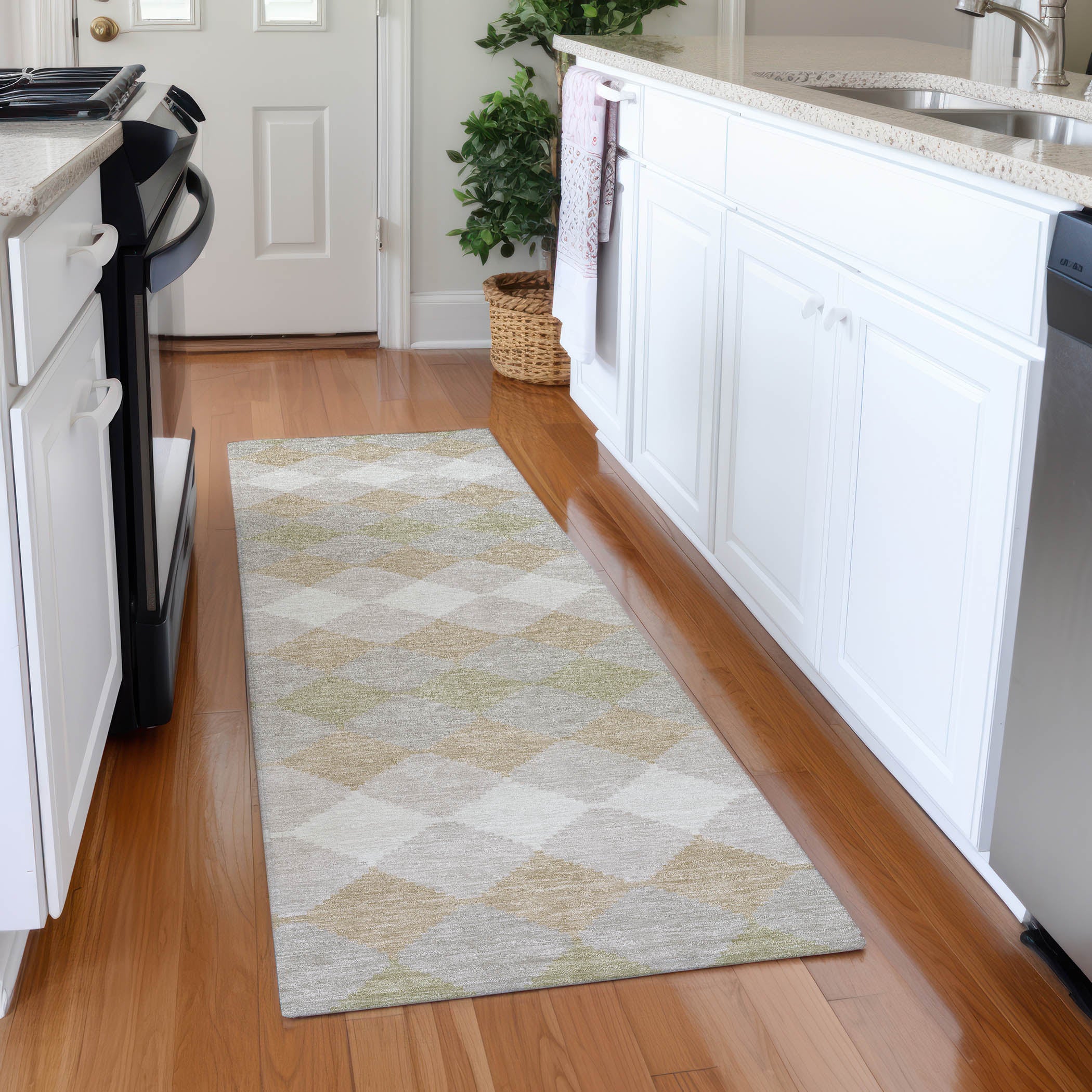 Colombo Machine Washable Transitional Beige Brown Rug 2'3" x 7'6" #shape_Runner