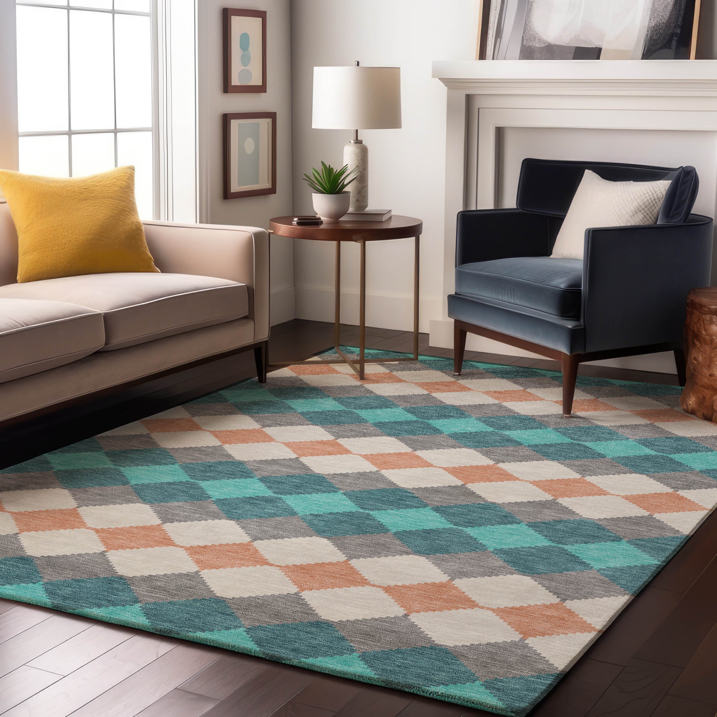 Colombo Machine Washable Transitional Teal Rug 2'6" x 3'10" #shape_Rectangle