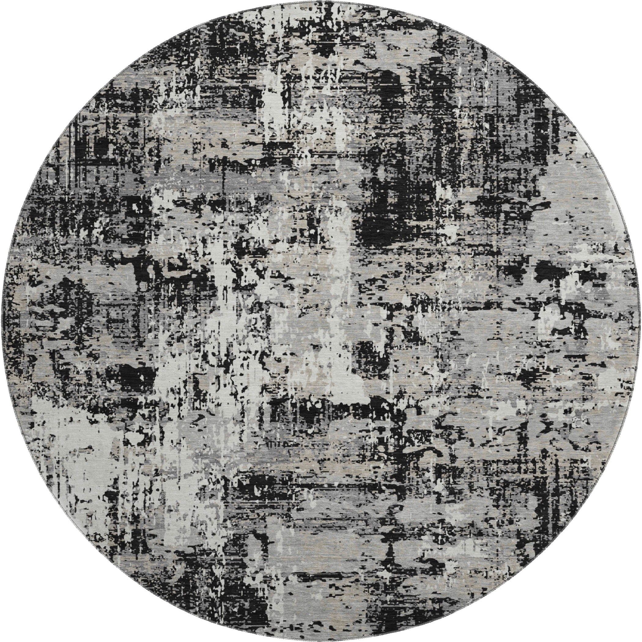 Athens Machine Washable Transitional Black Rug 8' x 8' #shape_Round