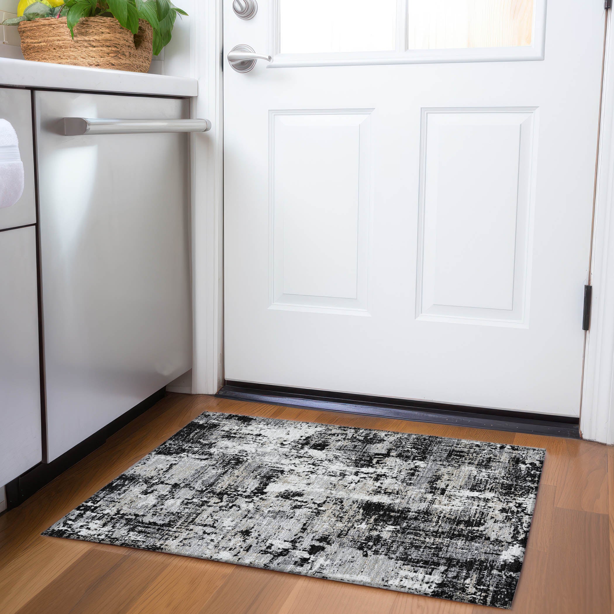 Athens Machine Washable Transitional Black Rug 1'8" x 2'6" #shape_Rectangle
