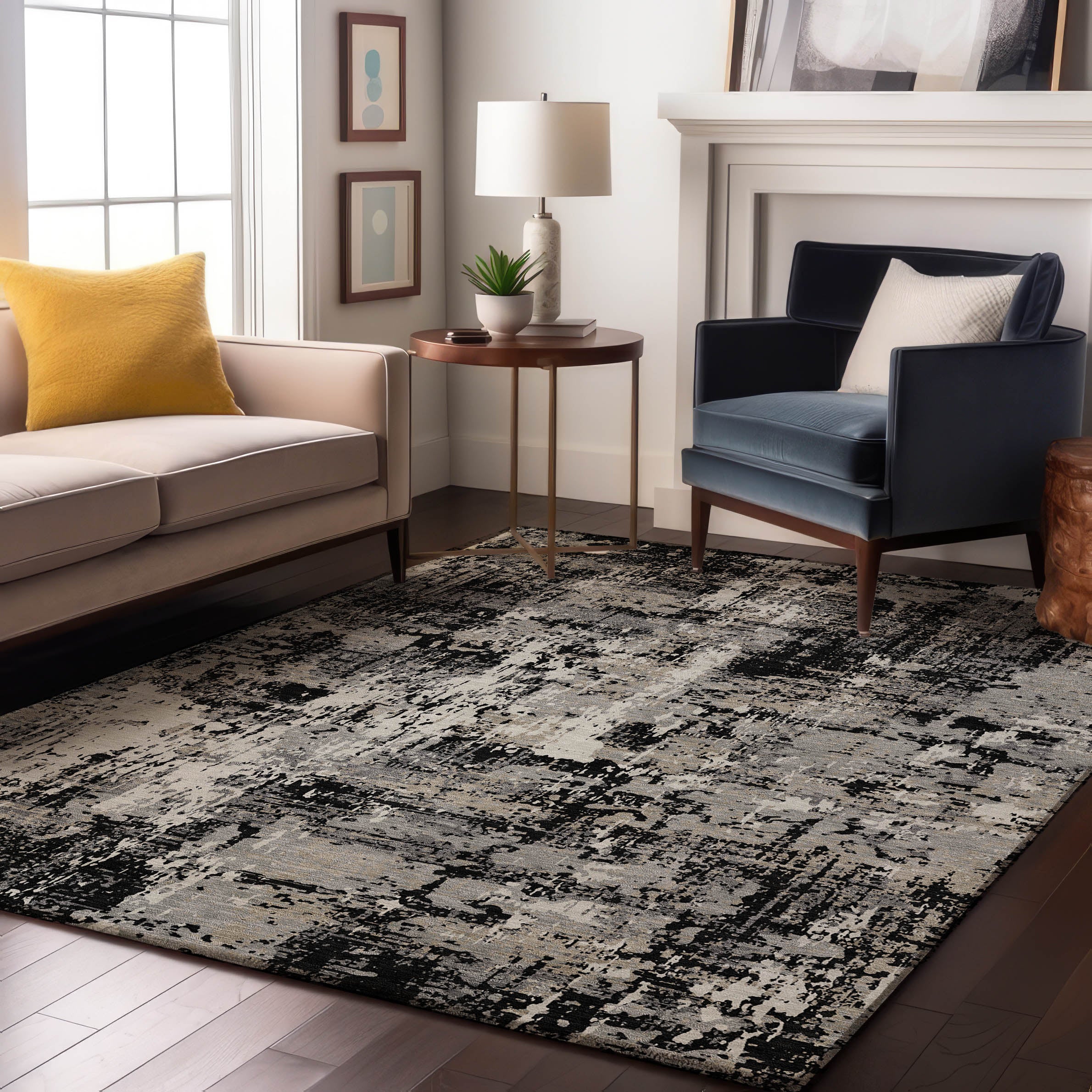 Athens Machine Washable Transitional Black Rug 2'6" x 3'10" #shape_Rectangle
