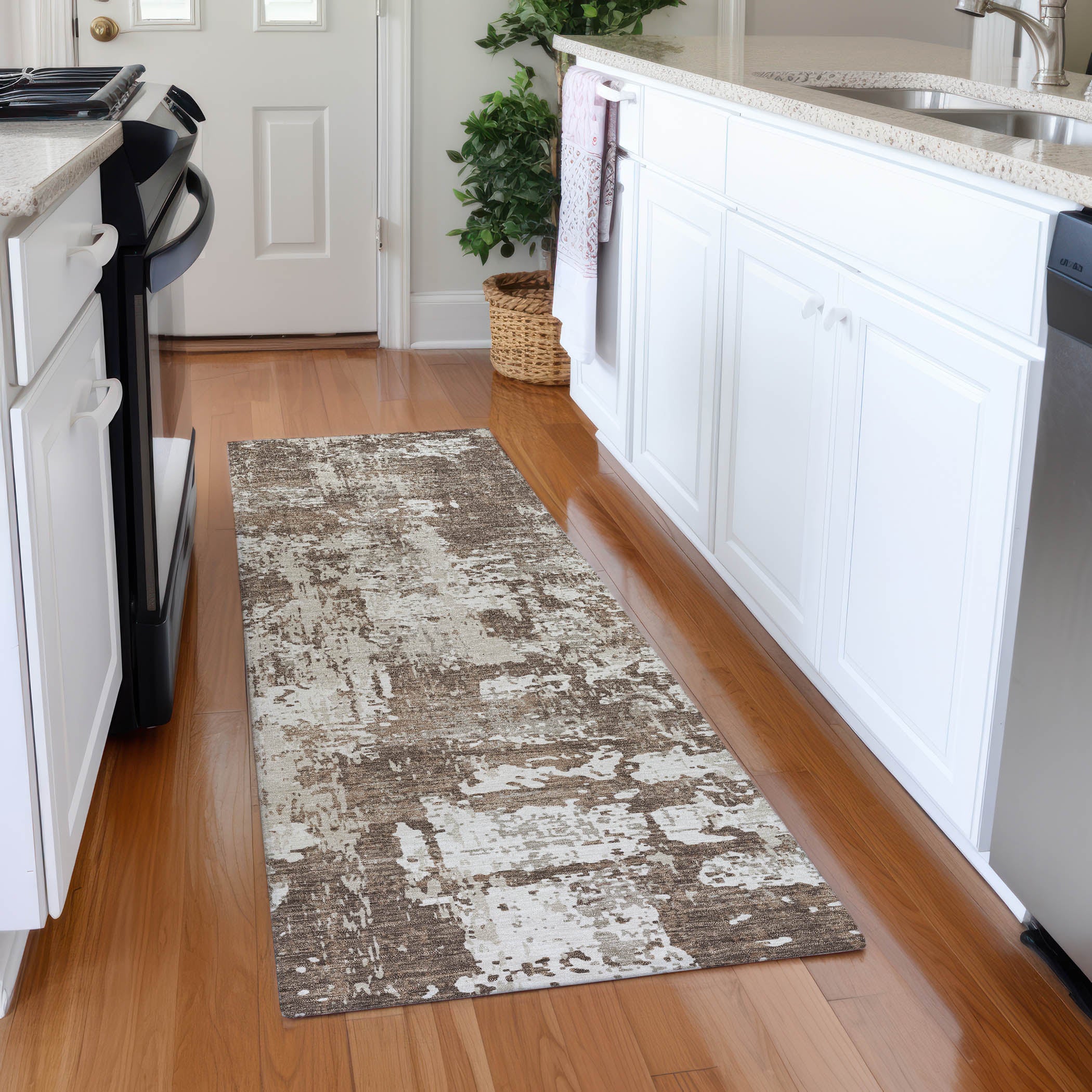 Athens Machine Washable Transitional Brown Rug 2'3" x 7'6" #shape_Runner