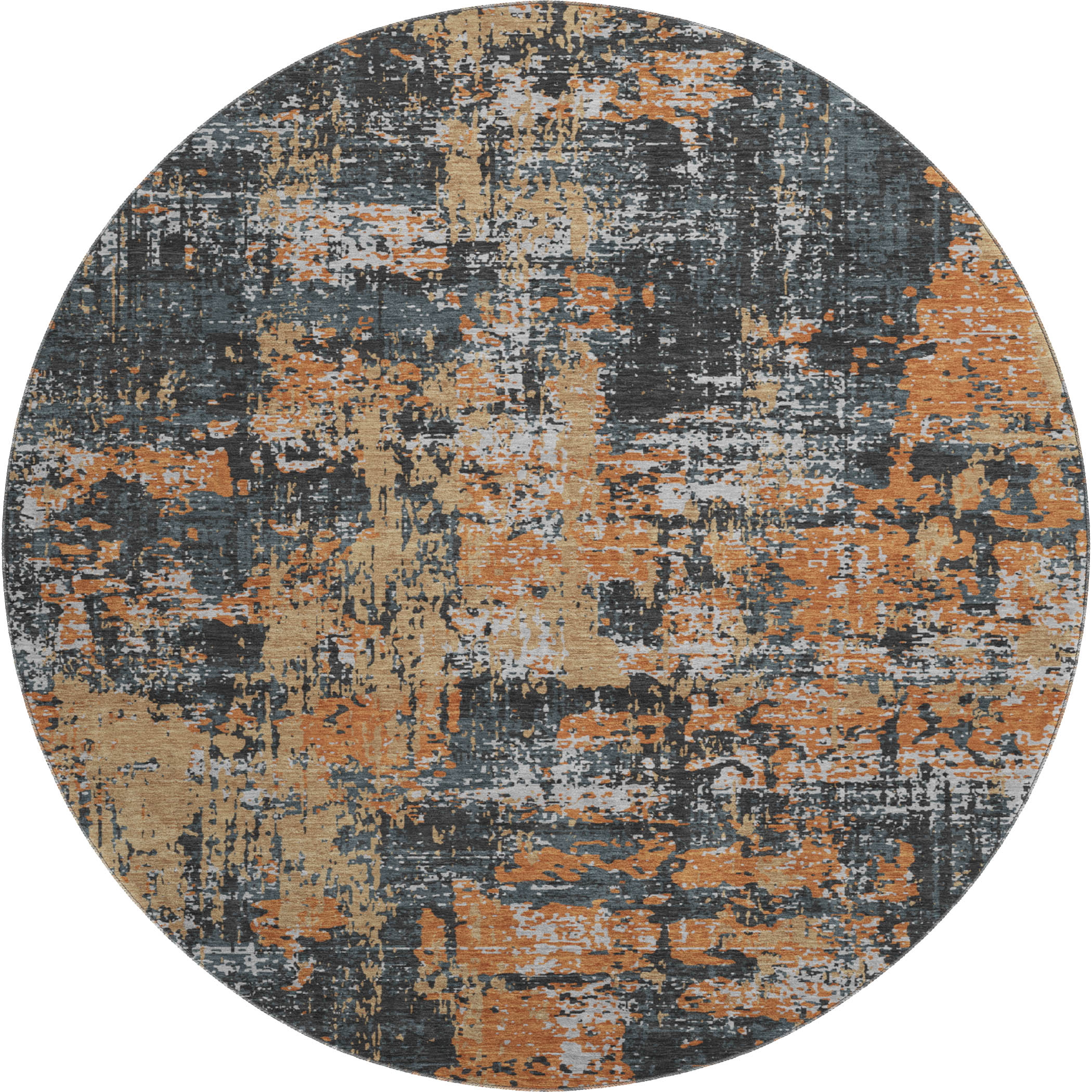 Athens Machine Washable Transitional Charcoal Gray Rug 8' x 8' #shape_Round