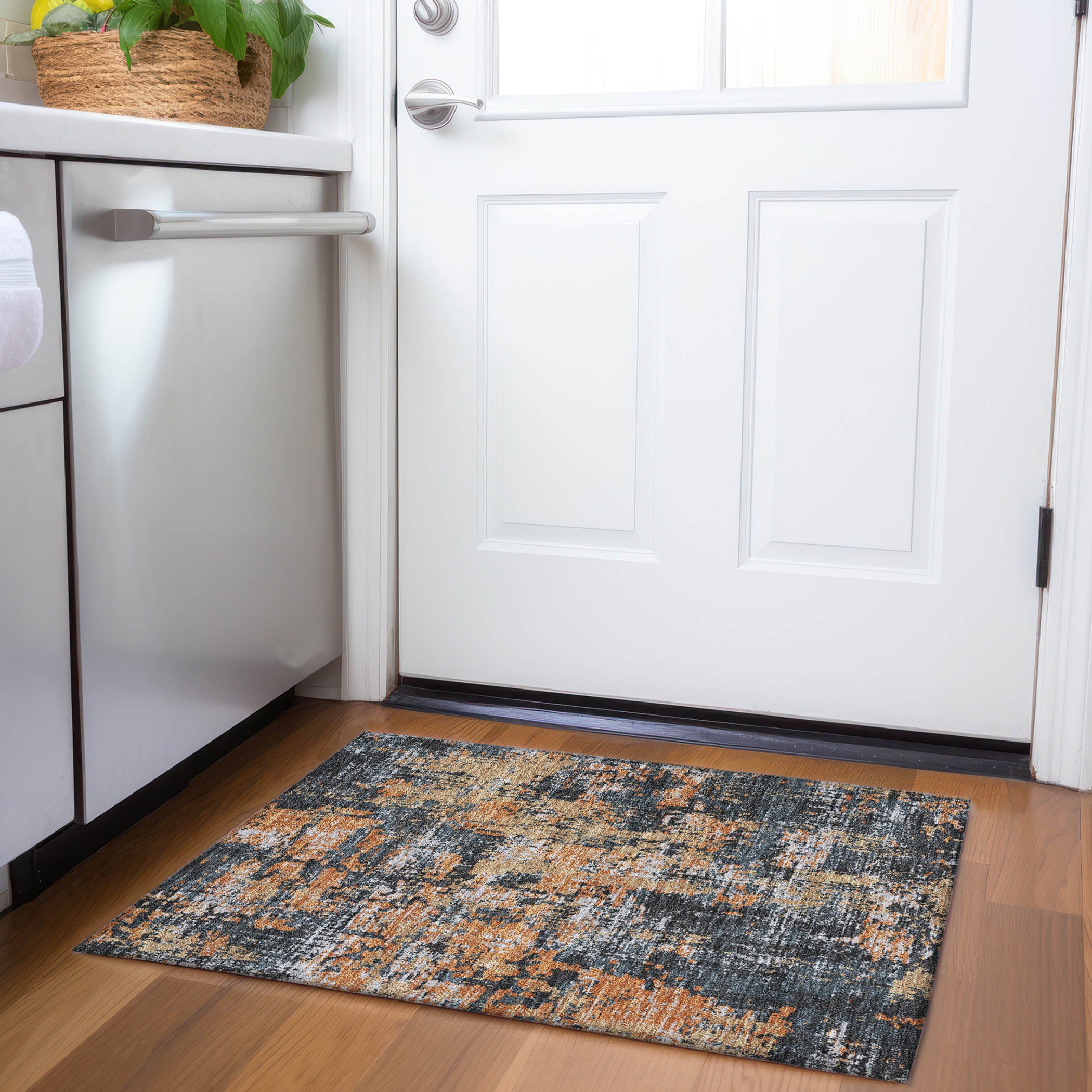Athens Machine Washable Transitional Charcoal Gray Rug 1'8" x 2'6" #shape_Rectangle