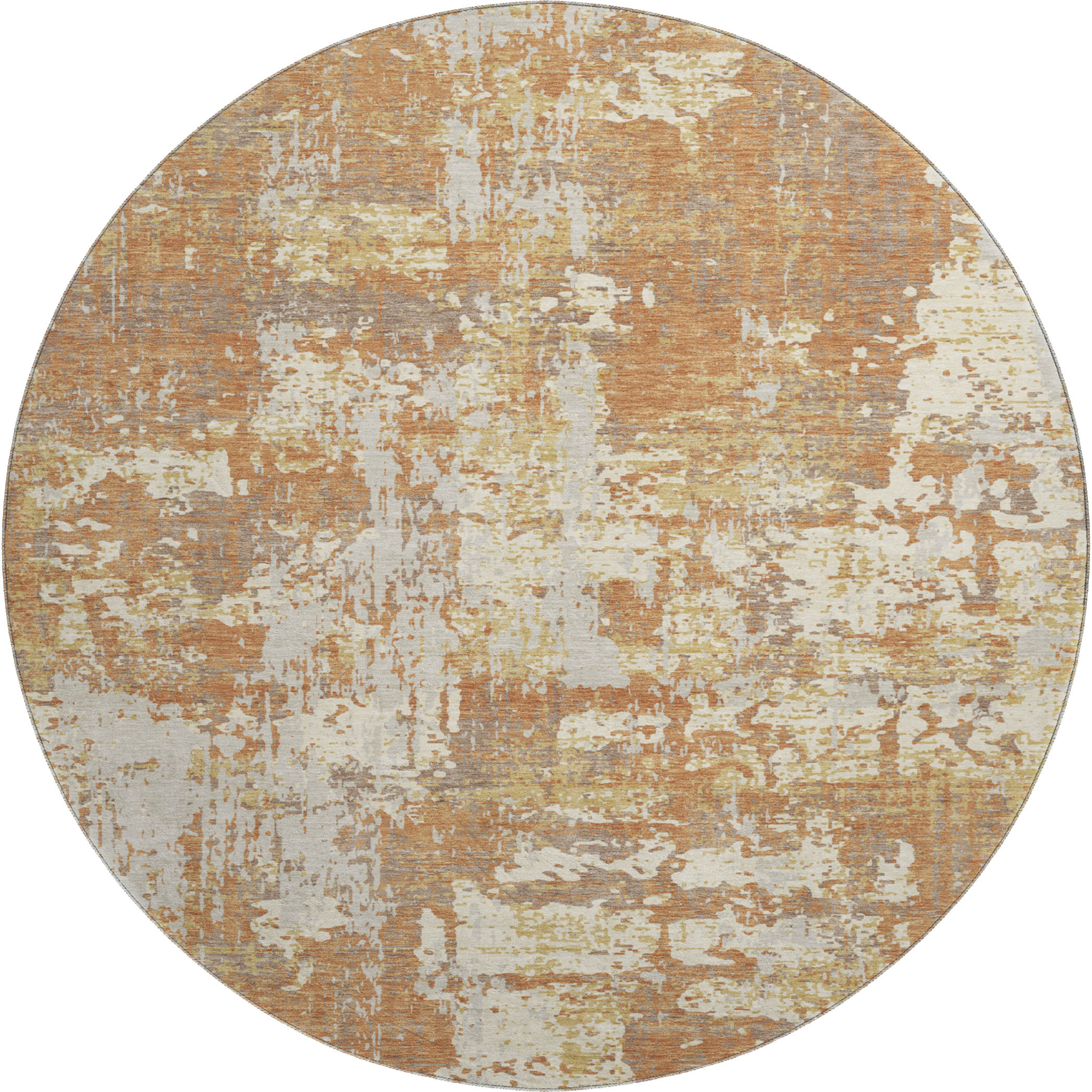 Athens Machine Washable Transitional Copper Orange Rug 8' x 8' #shape_Round