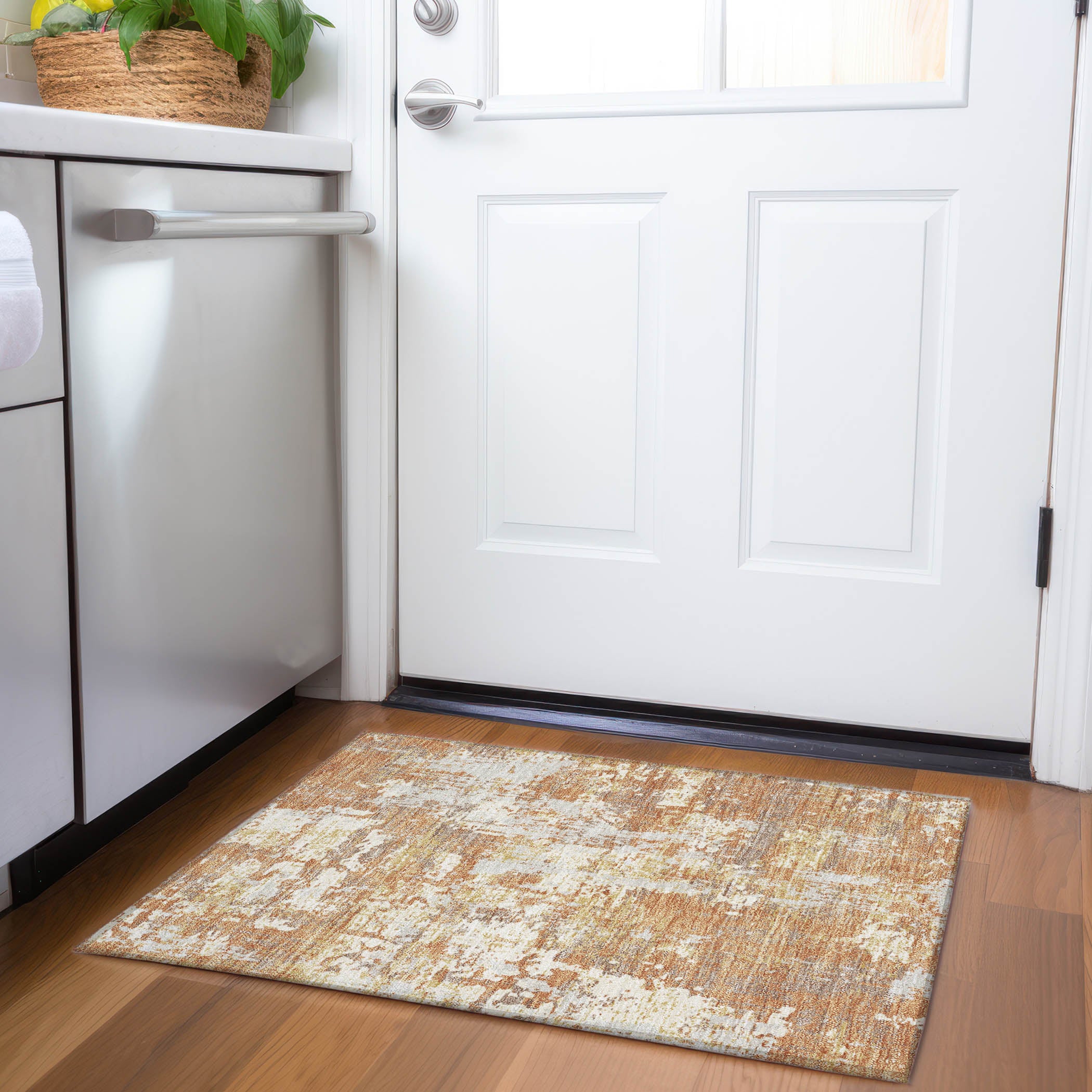 Athens Machine Washable Transitional Copper Orange Rug 1'8" x 2'6" #shape_Rectangle