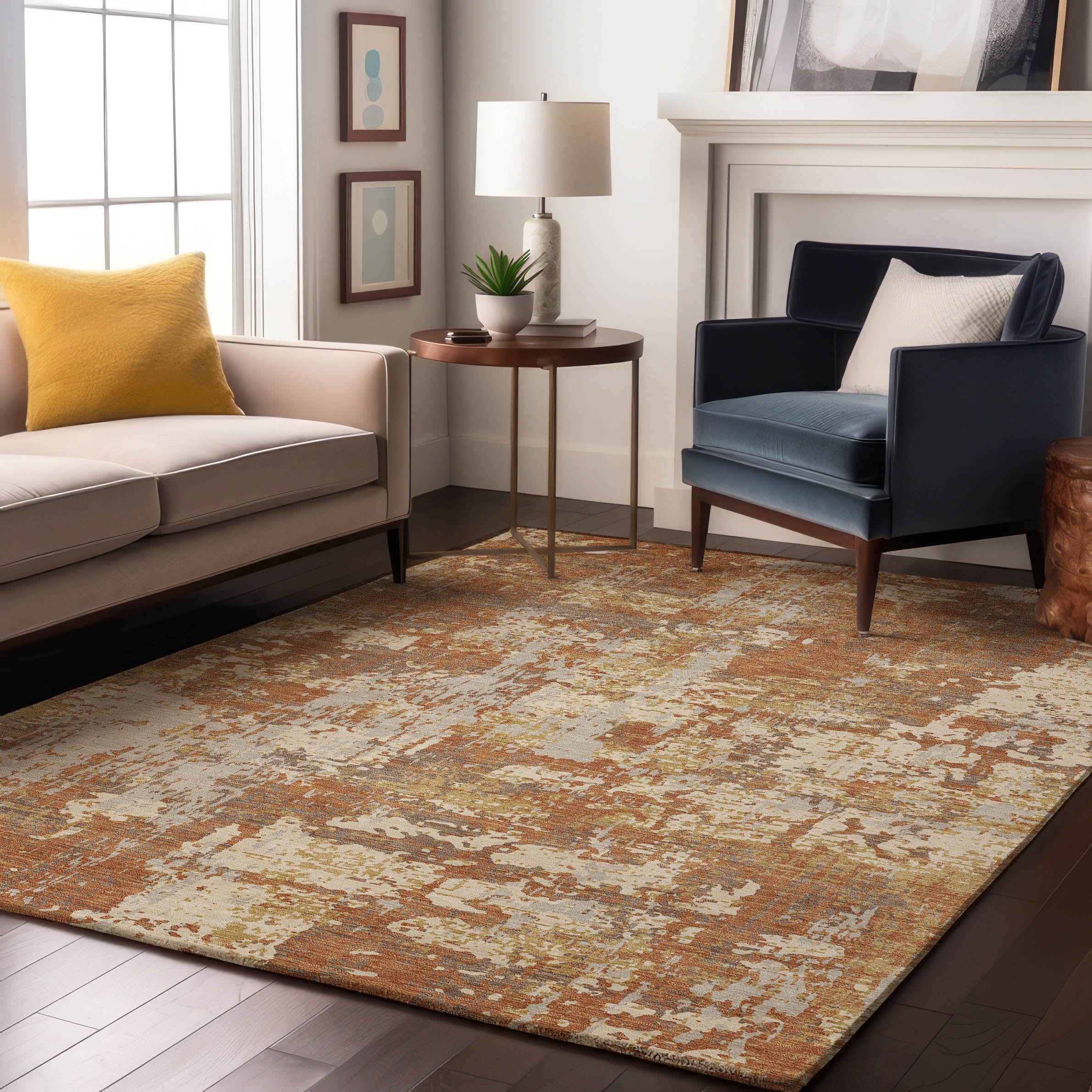 Athens Machine Washable Transitional Copper Orange Rug 2'6" x 3'10" #shape_Rectangle
