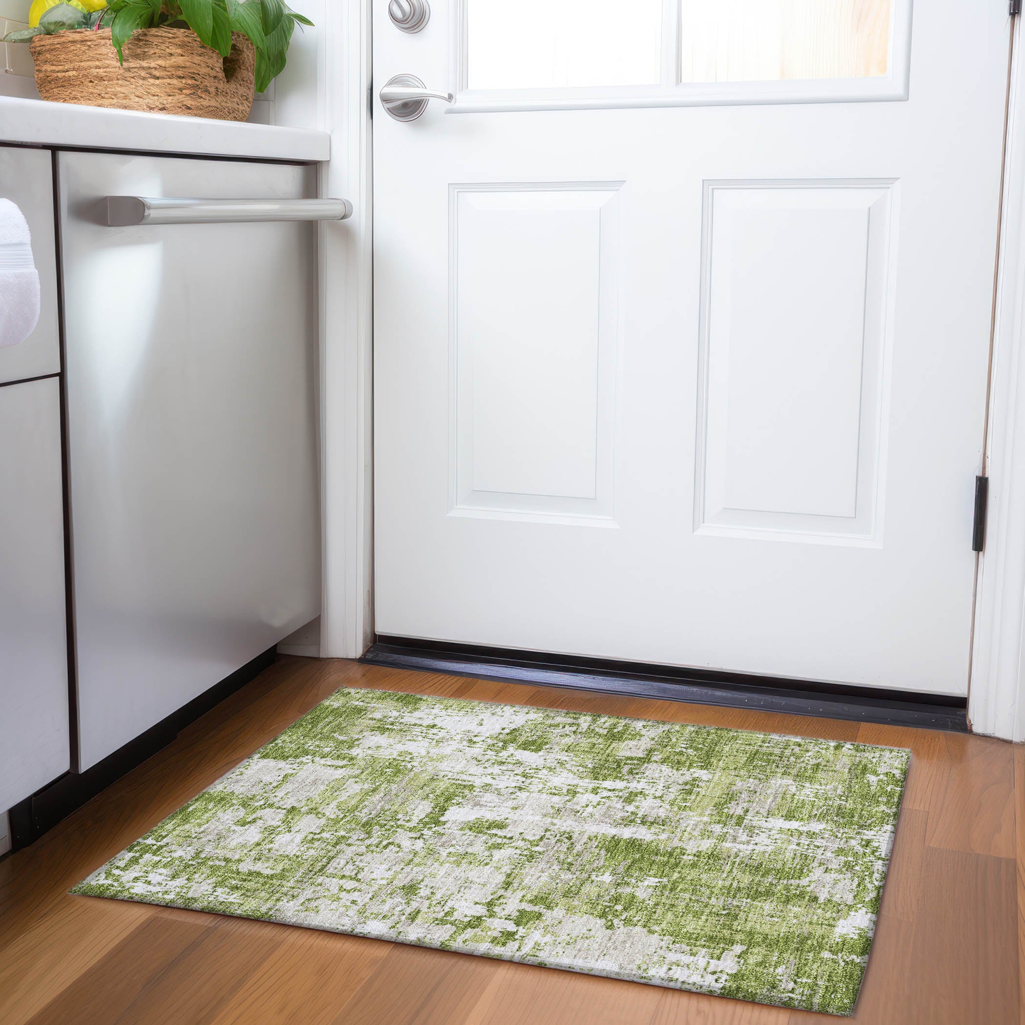 Athens Machine Washable Transitional Green Rug 1'8" x 2'6" #shape_Rectangle