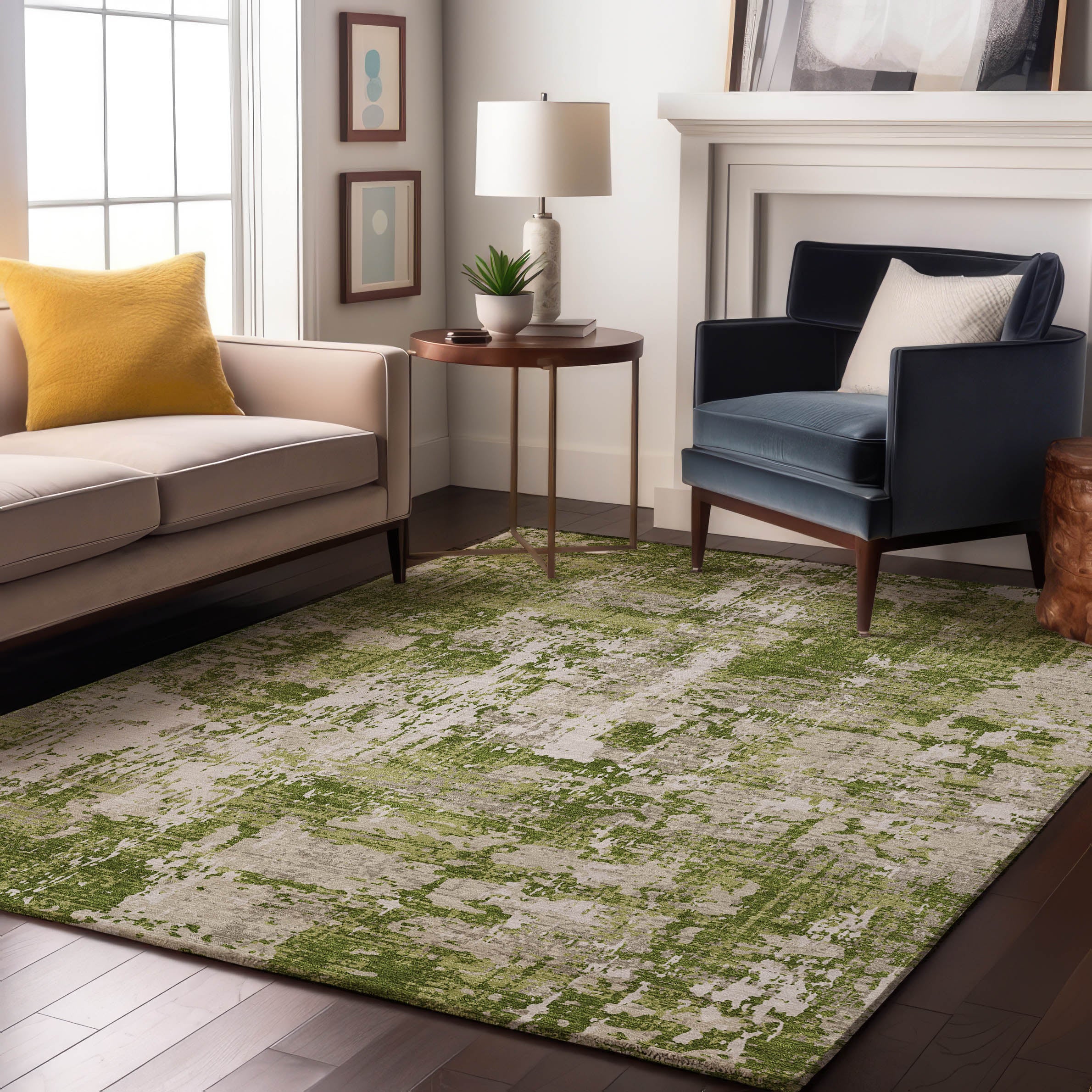 Athens Machine Washable Transitional Green Rug 2'6" x 3'10" #shape_Rectangle