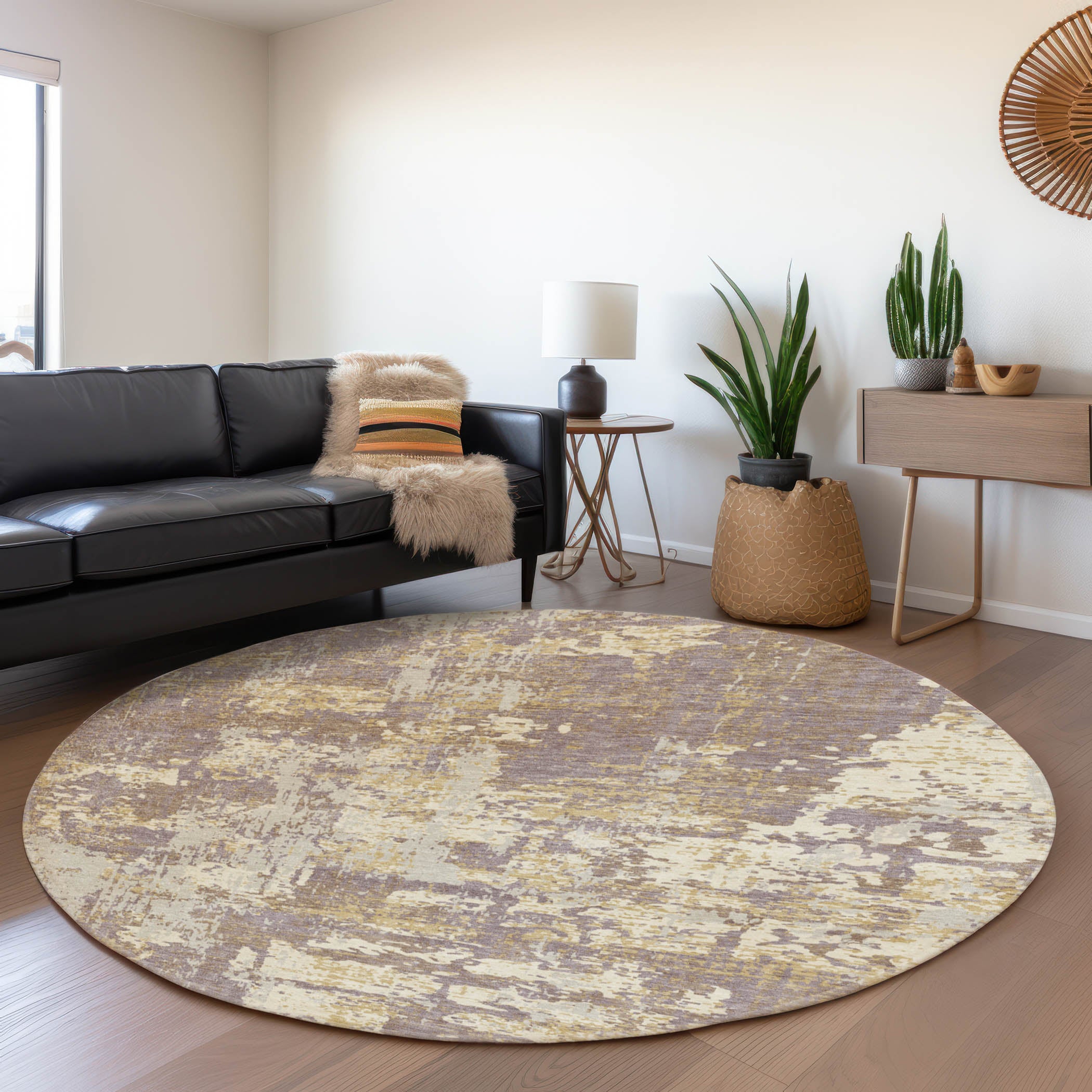 Athens Machine Washable Transitional Lavender Purple Rug 8' x 8' #shape_Round