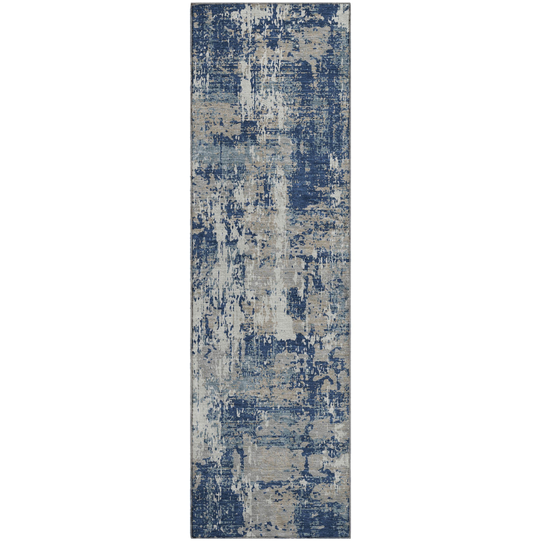 Athens Machine Washable Transitional Navy Blue Rug 2'3" x 7'6" #shape_Runner