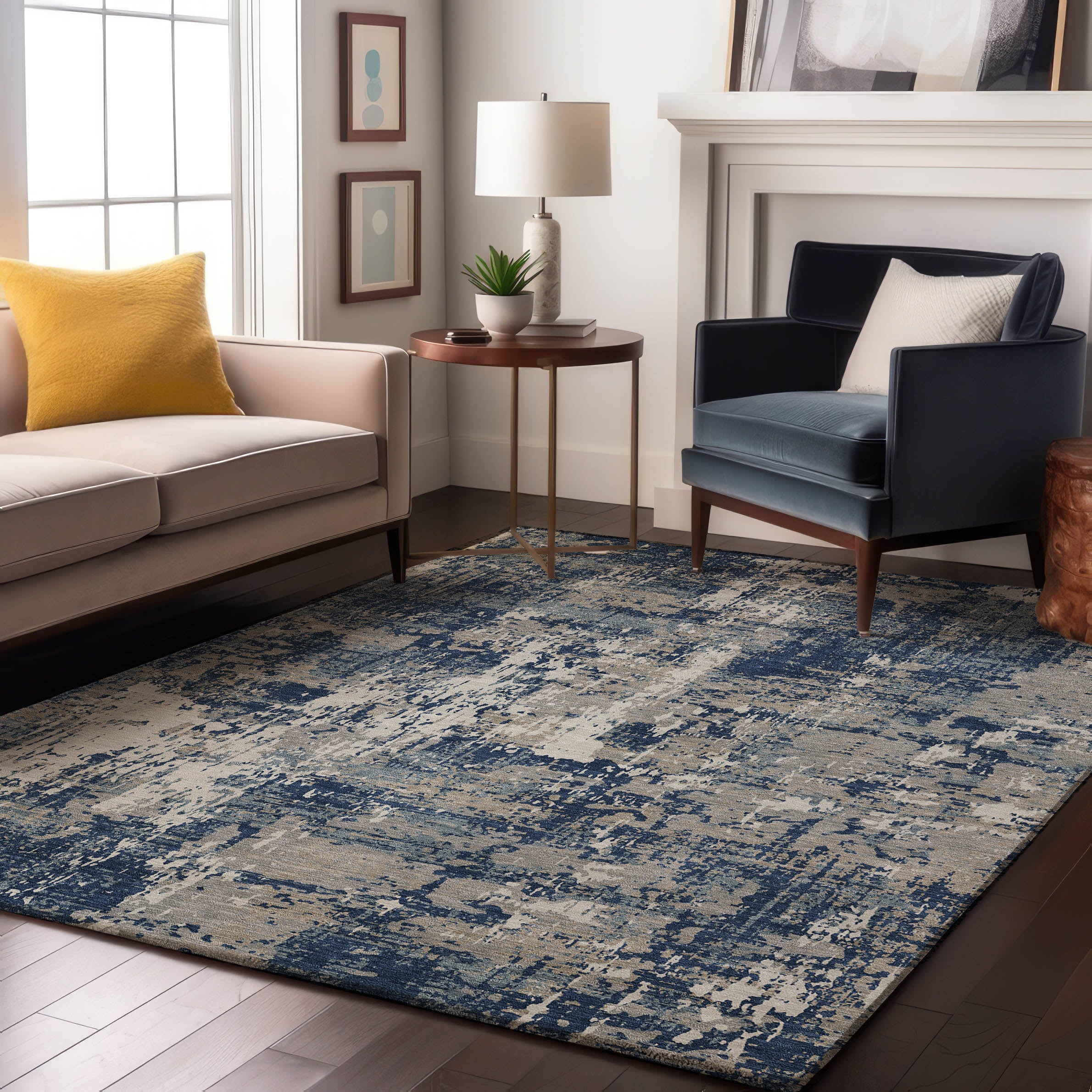 Athens Machine Washable Transitional Navy Blue Rug 2'6" x 3'10" #shape_Rectangle