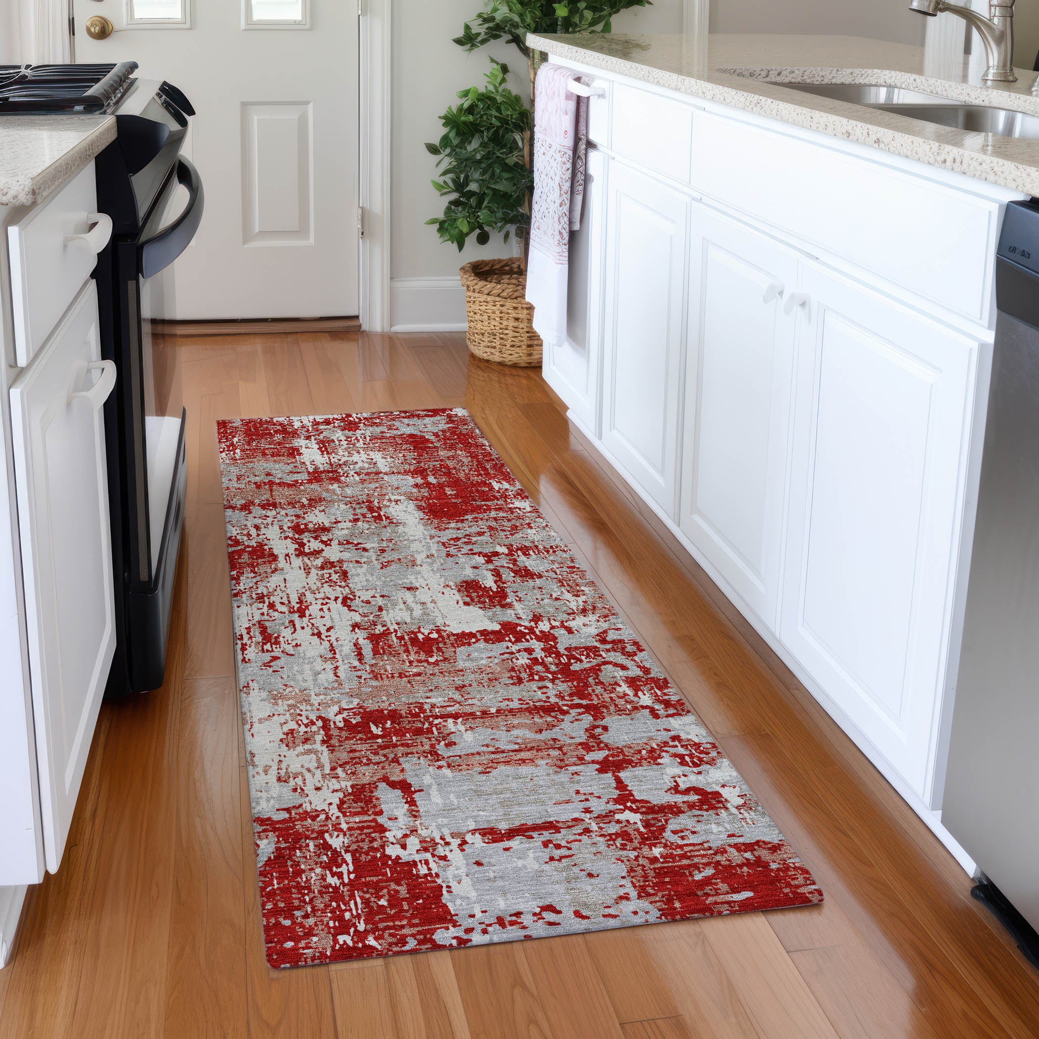 Athens Machine Washable Transitional Red Rug 2'3" x 7'6" #shape_Runner