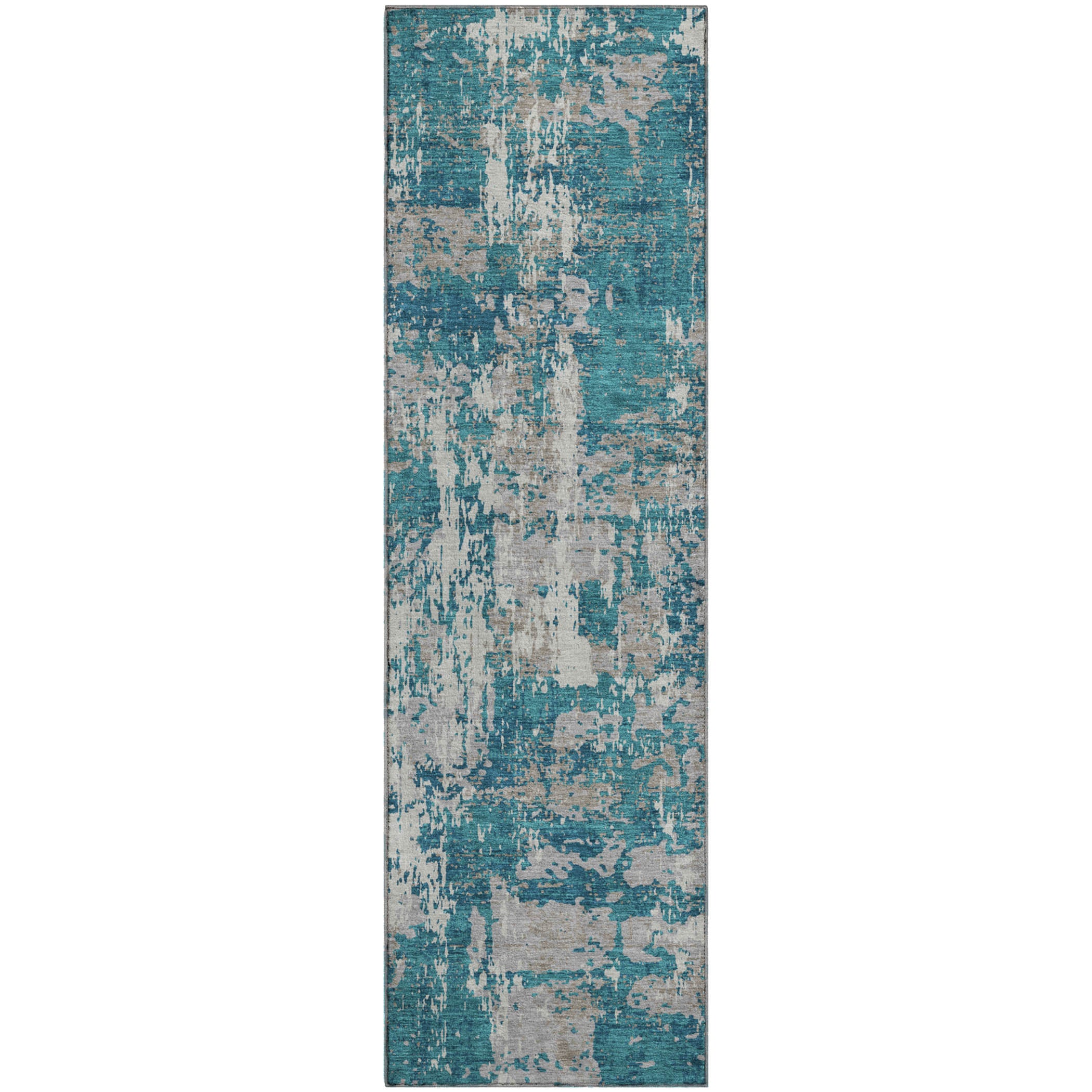 Athens Machine Washable Transitional Teal Rug 2'3" x 7'6" #shape_Runner