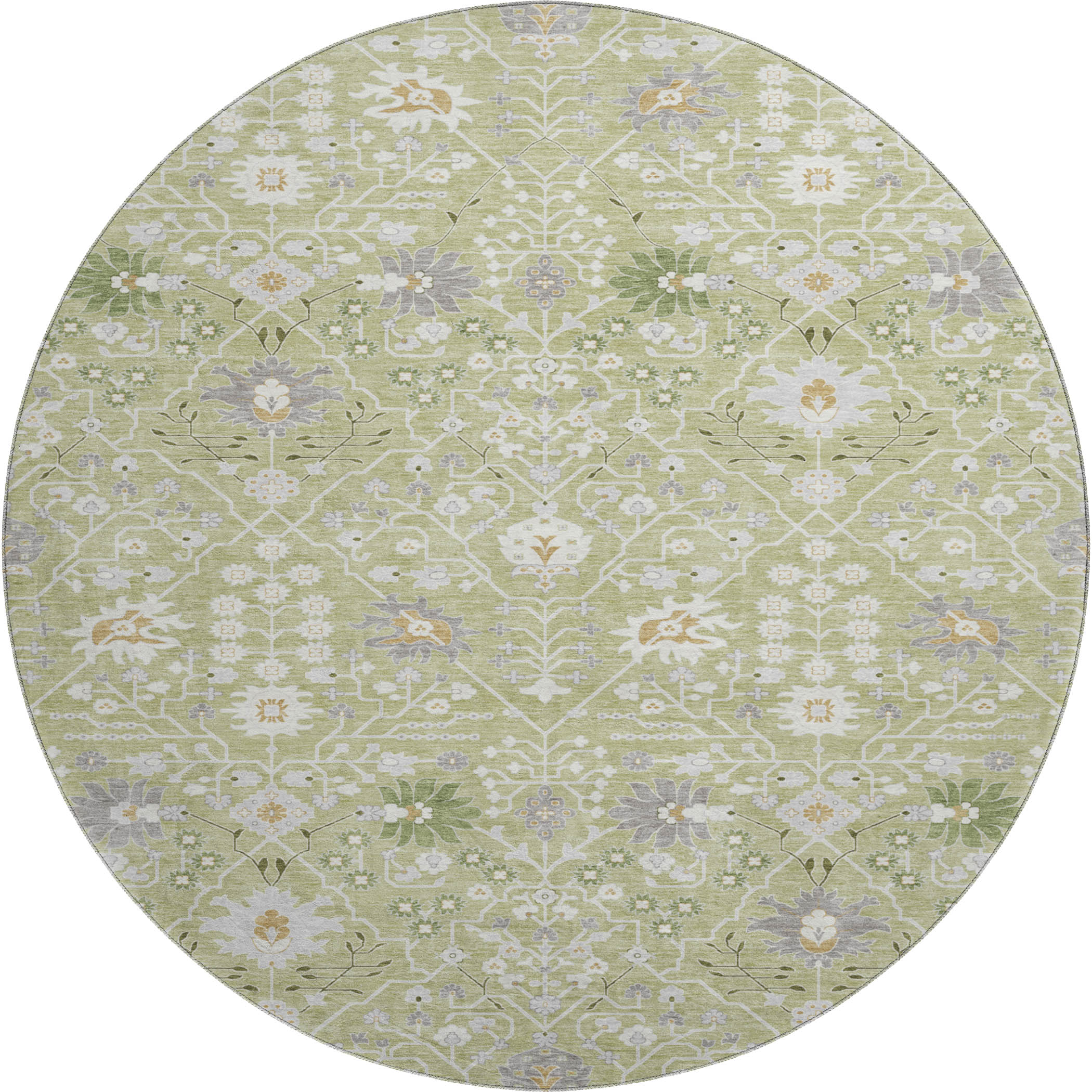 Colombo Machine Washable Traditional Aloe Green Rug 8' x 8' #shape_Round