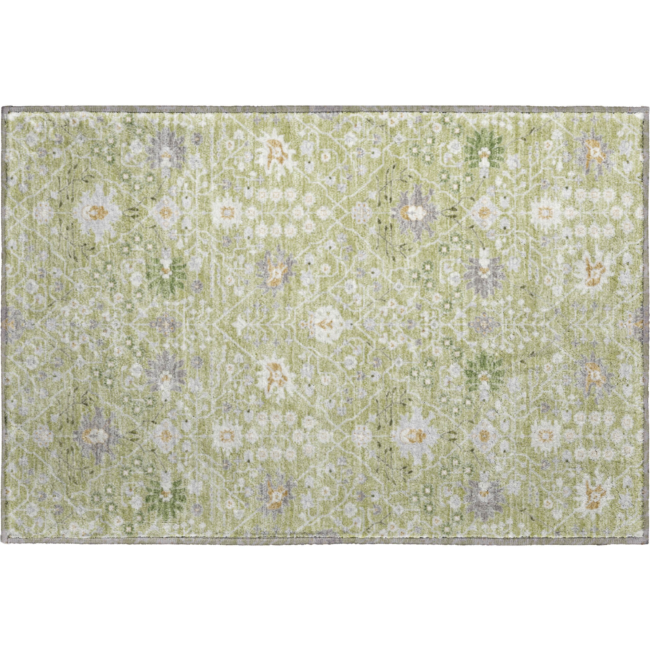 Colombo Machine Washable Traditional Aloe Green Rug 1'8" x 2'6" #shape_Rectangle