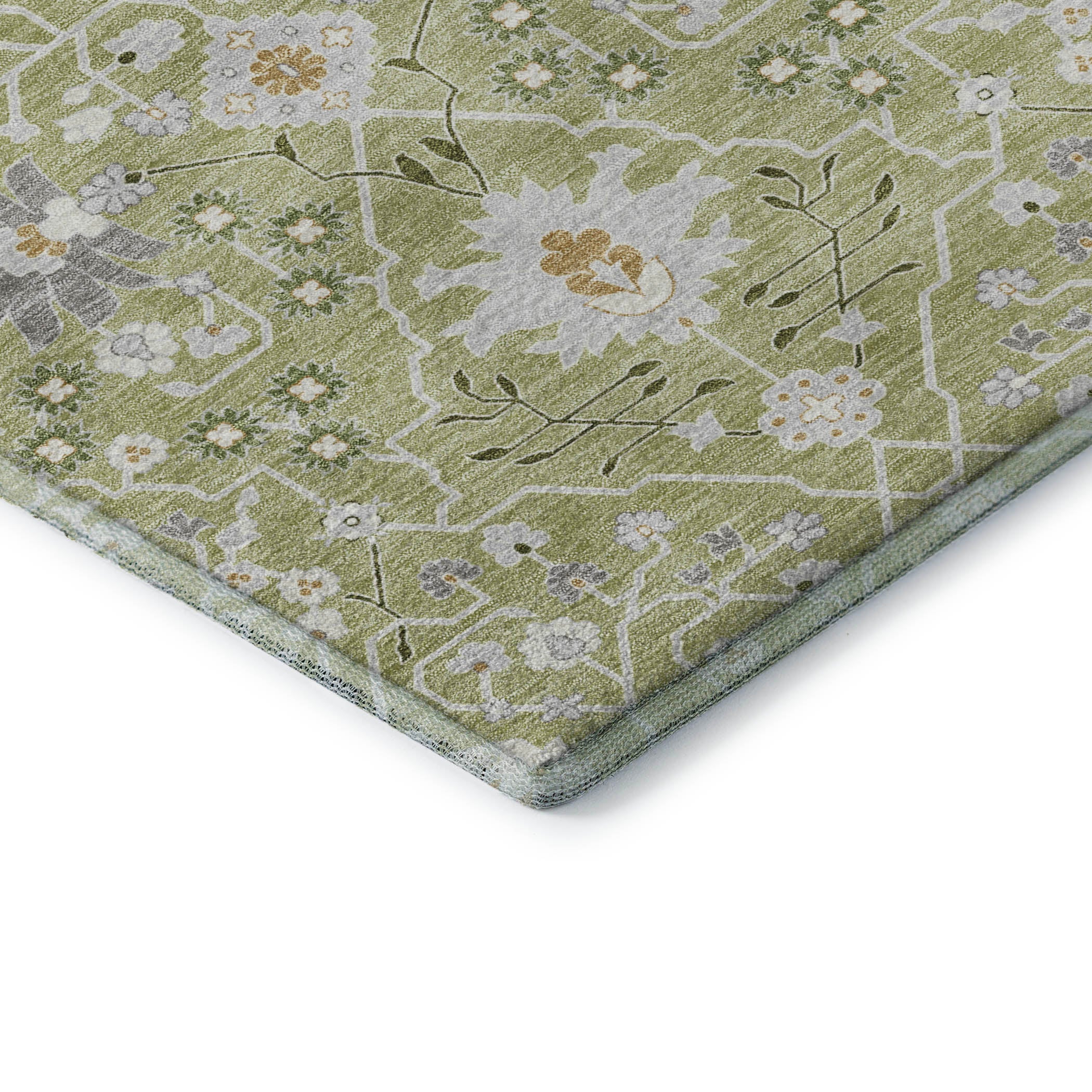 Colombo Machine Washable Traditional Aloe Green Rug 1'8" x 2'6" #shape_Rectangle