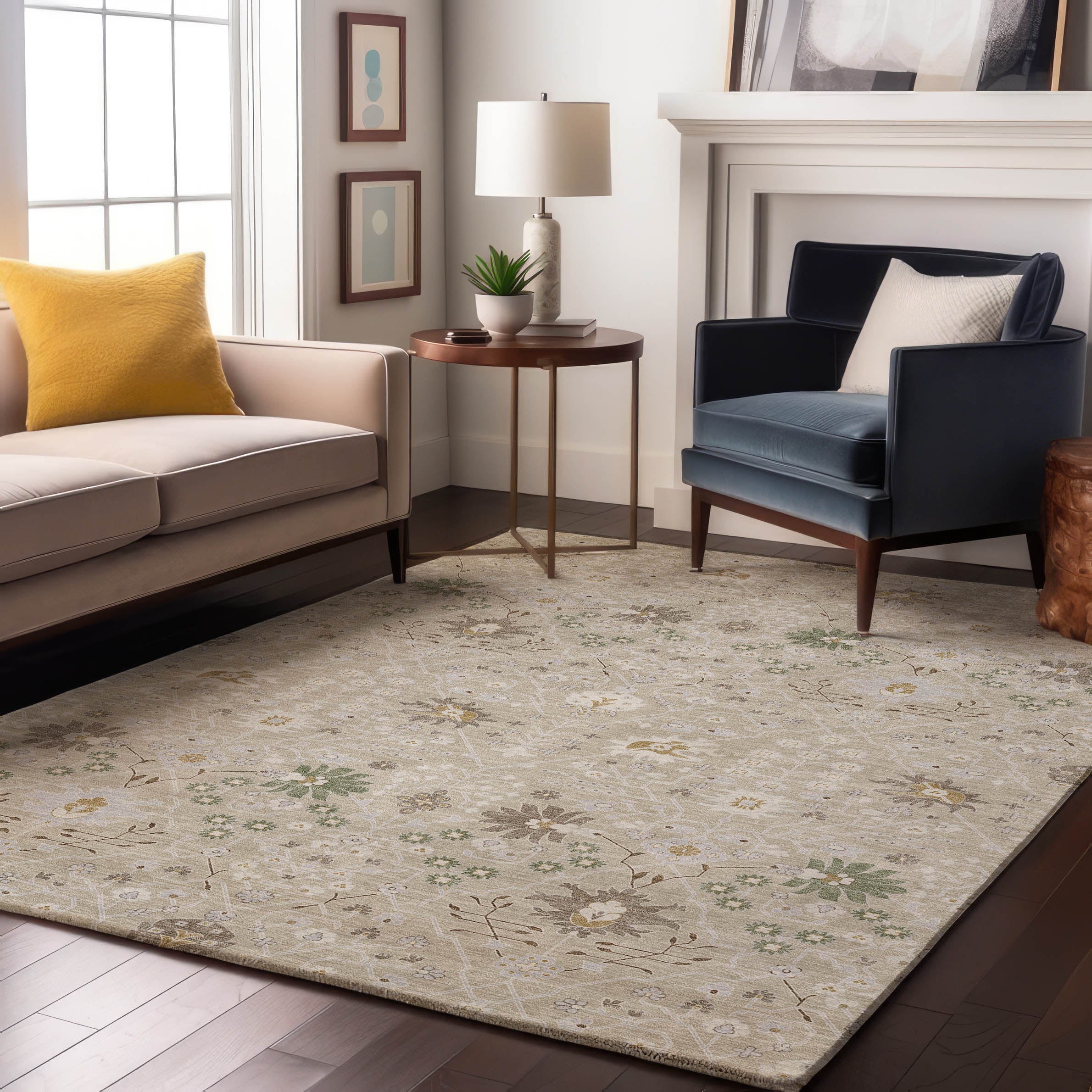 Colombo Machine Washable Traditional Beige Brown Rug 2'6" x 3'10" #shape_Rectangle