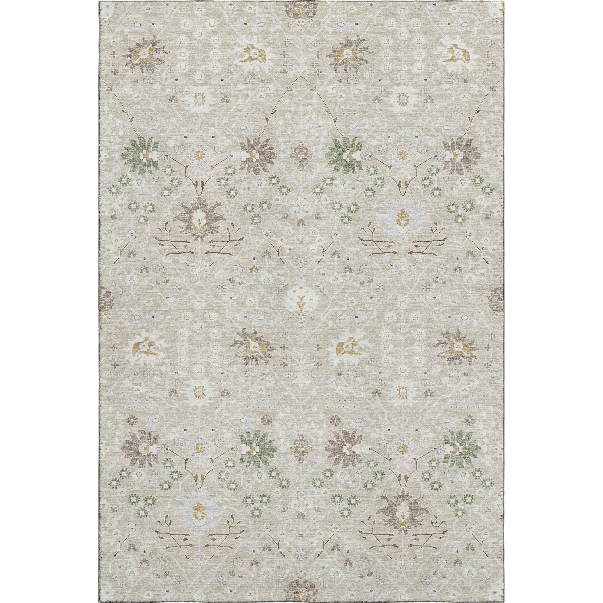 Colombo Machine Washable Traditional Beige Brown Rug 2'6" x 3'10" #shape_Rectangle