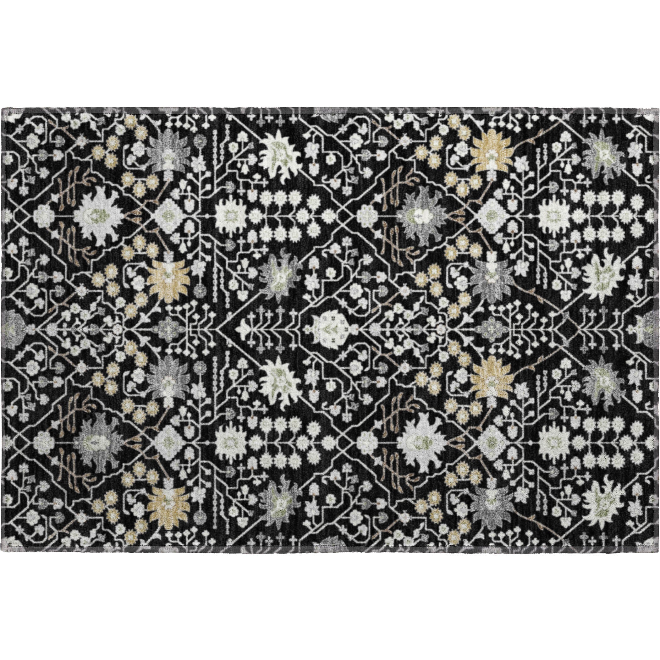 Colombo Machine Washable Traditional Black Rug 1'8" x 2'6" #shape_Rectangle