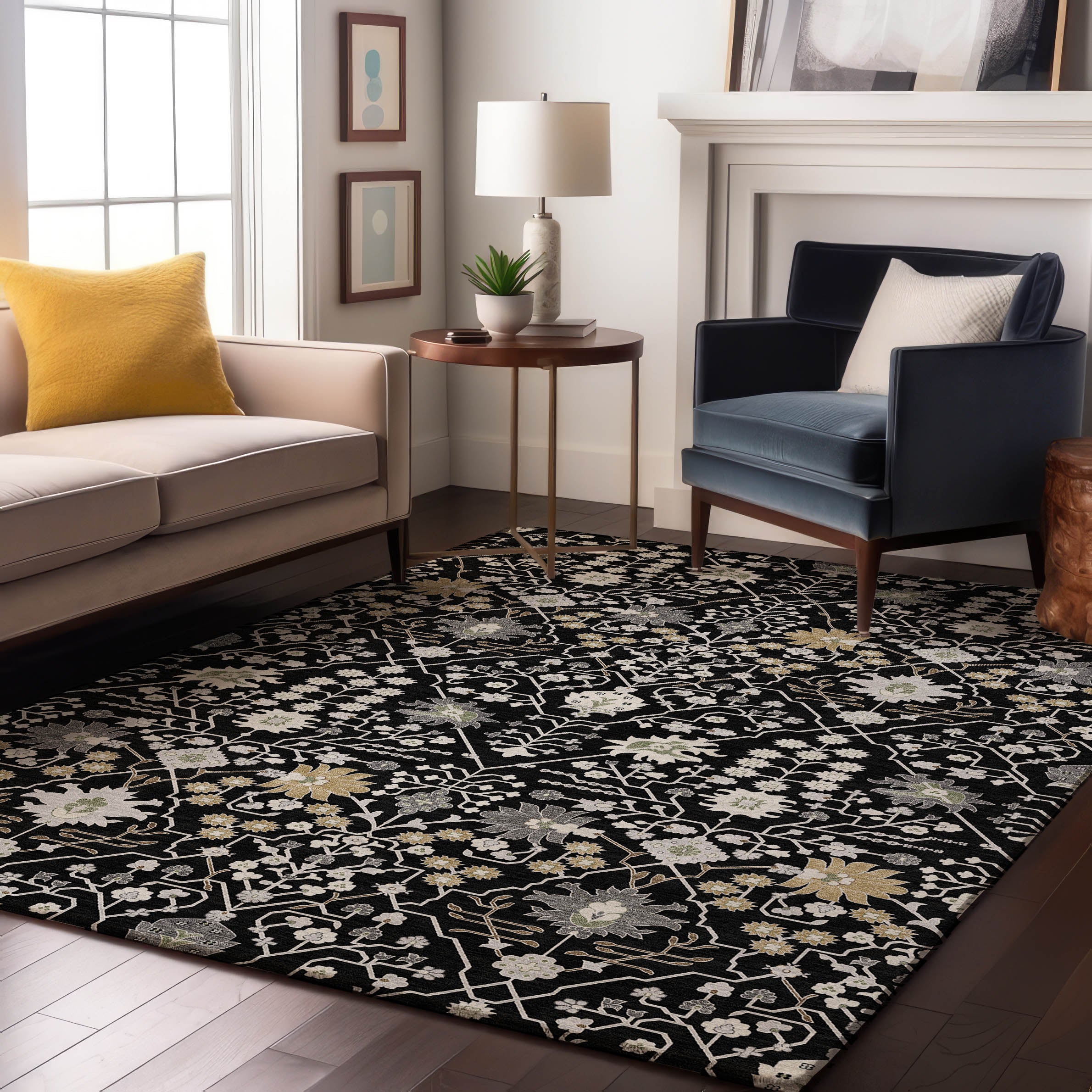 Colombo Machine Washable Traditional Black Rug 2'6" x 3'10" #shape_Rectangle