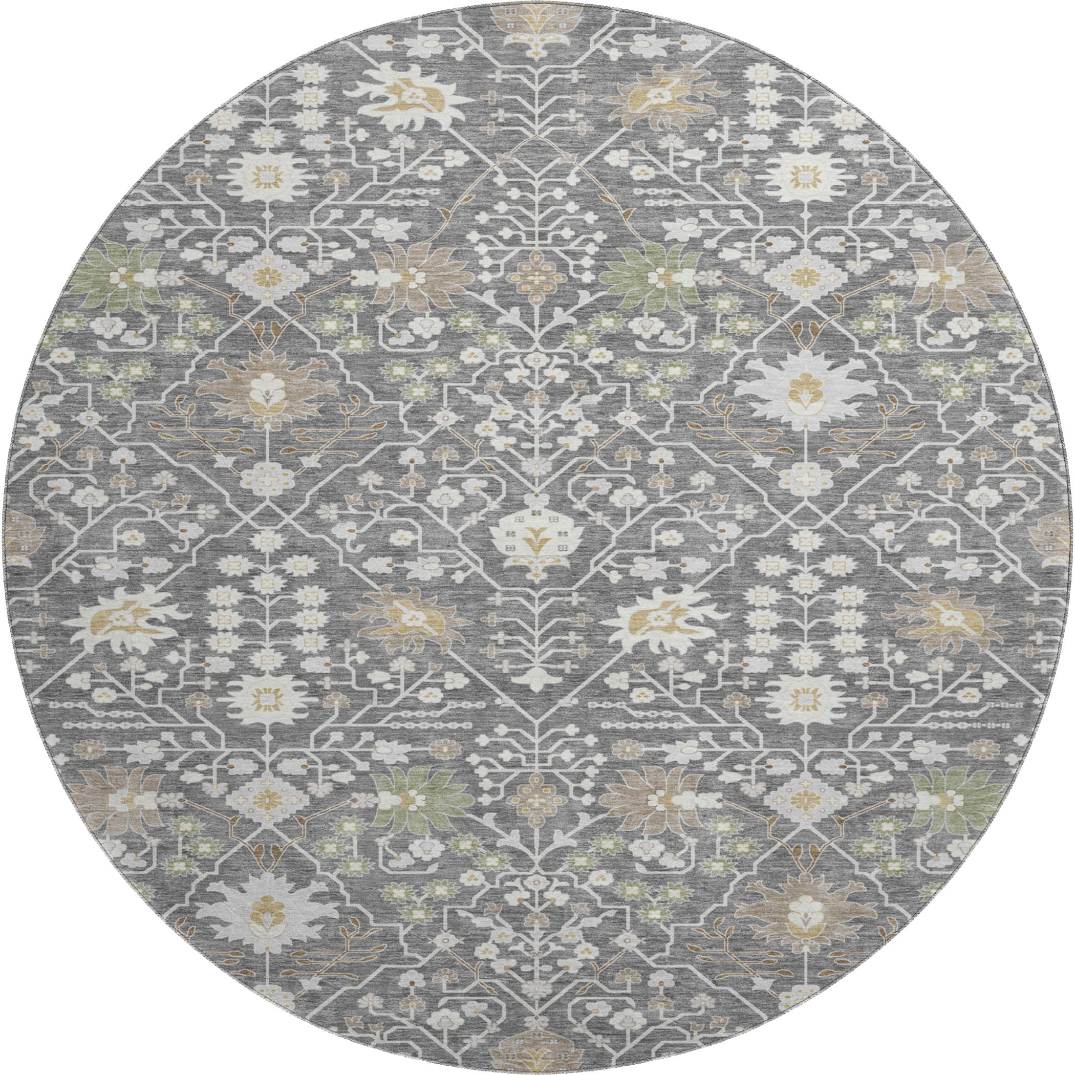 Colombo Machine Washable Traditional Charcoal Gray Rug 8' x 8' #shape_Round