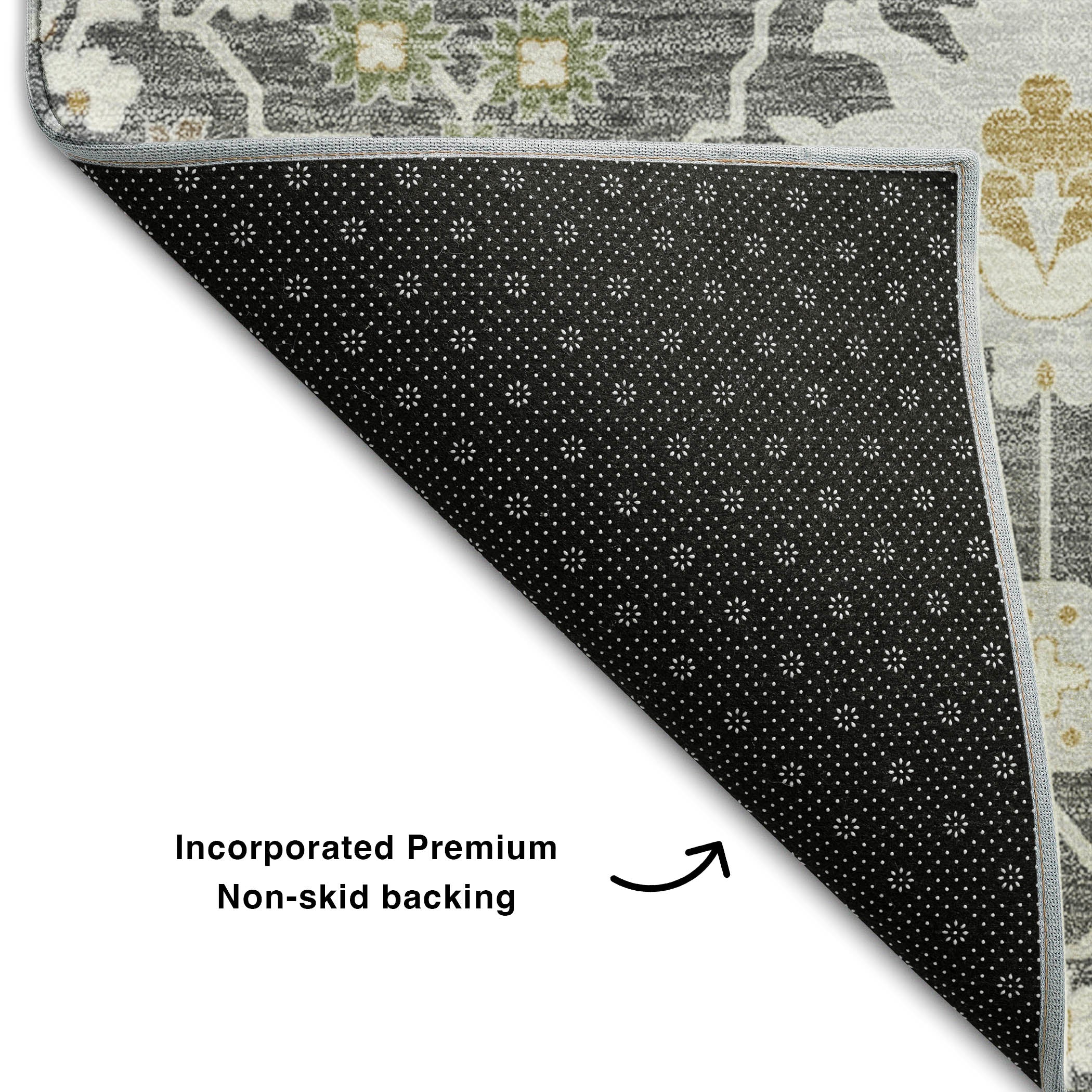 Colombo Machine Washable Traditional Charcoal Gray Rug 1'8" x 2'6" #shape_Rectangle