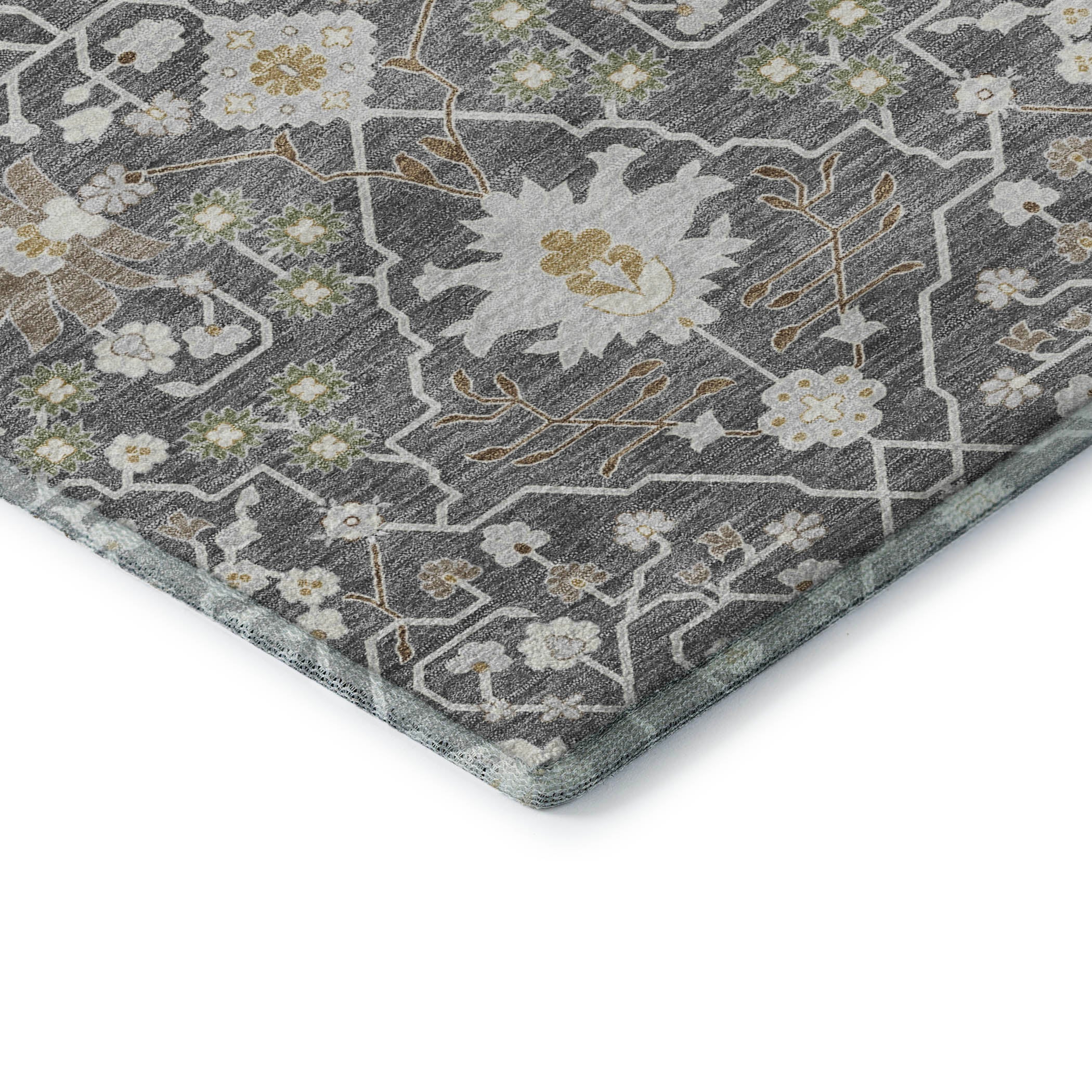Colombo Machine Washable Traditional Charcoal Gray Rug 1'8" x 2'6" #shape_Rectangle