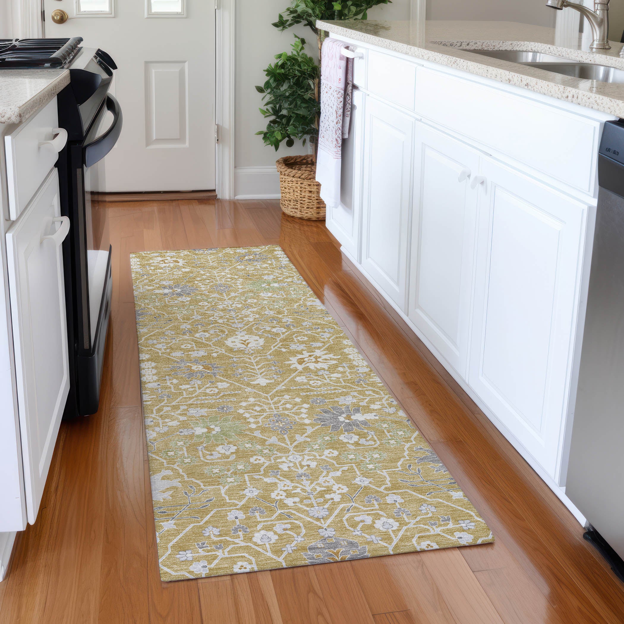 Colombo Machine Washable Traditional Gold Rug 2'3" x 7'6" #shape_Runner