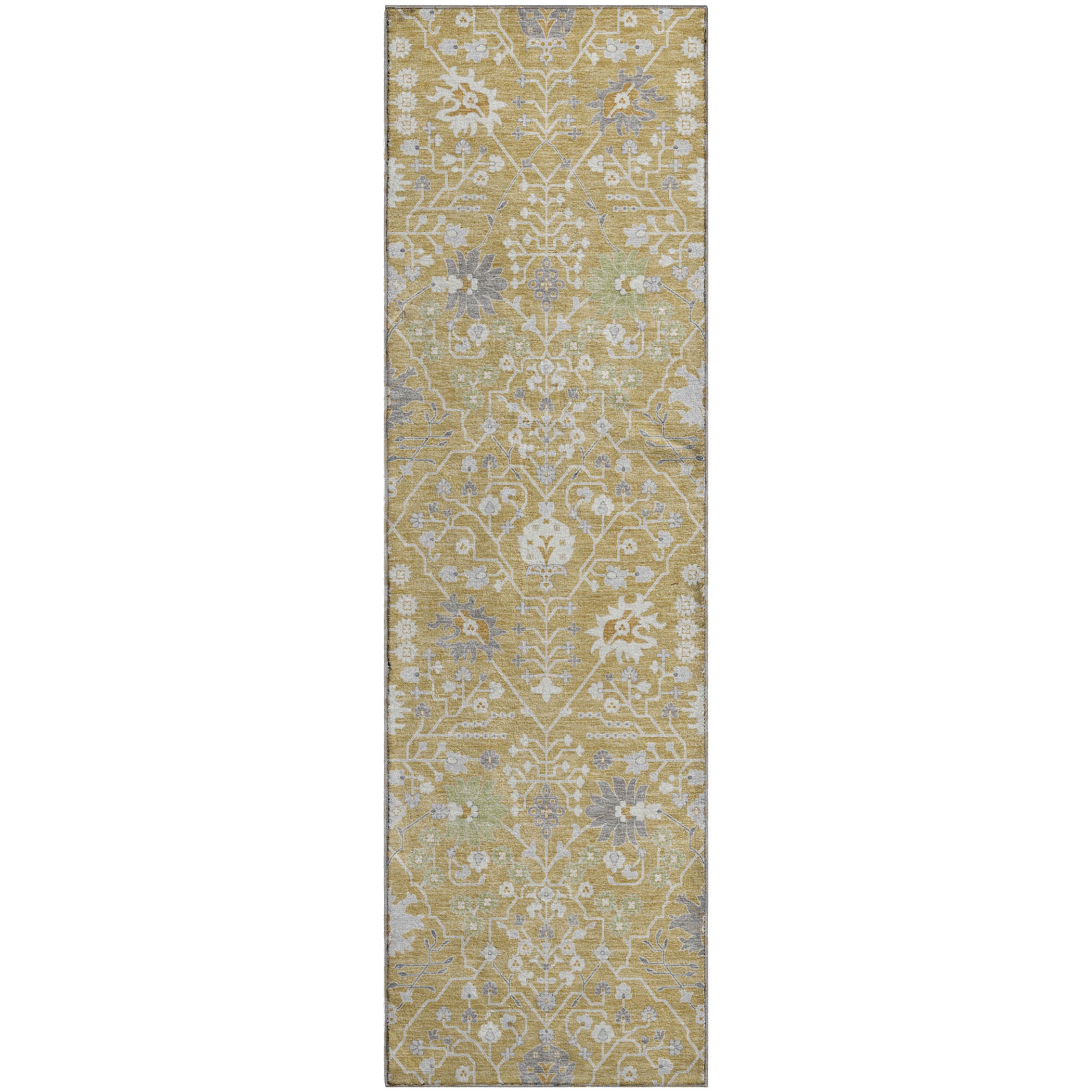 Colombo Machine Washable Traditional Gold Rug 2'3" x 7'6" #shape_Runner