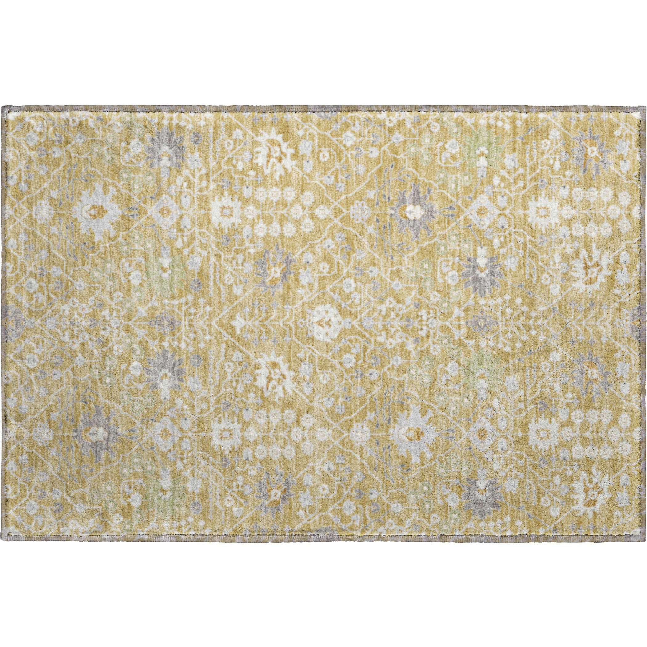 Colombo Machine Washable Traditional Gold Rug 1'8" x 2'6" #shape_Rectangle