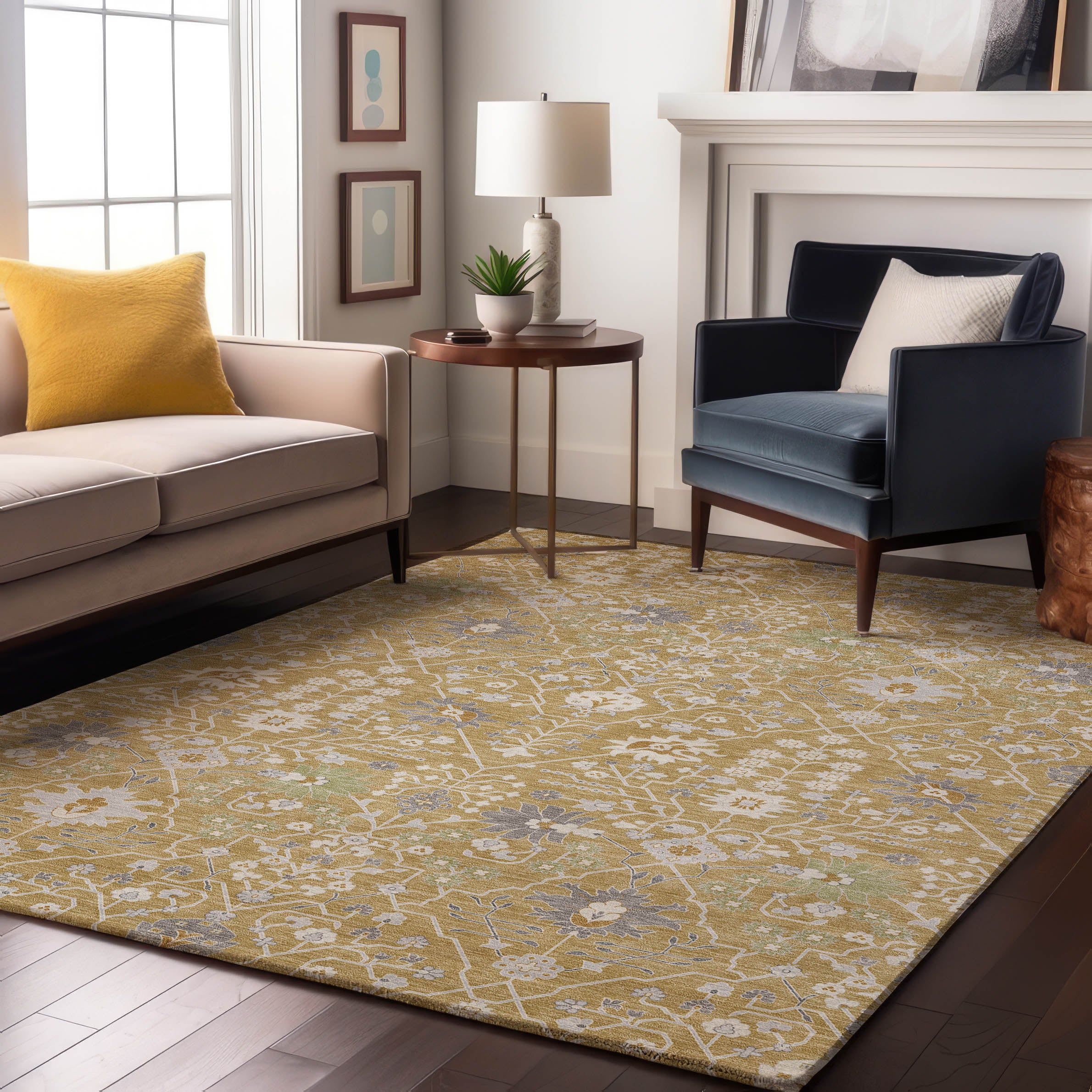Colombo Machine Washable Traditional Gold Rug 2'6" x 3'10" #shape_Rectangle