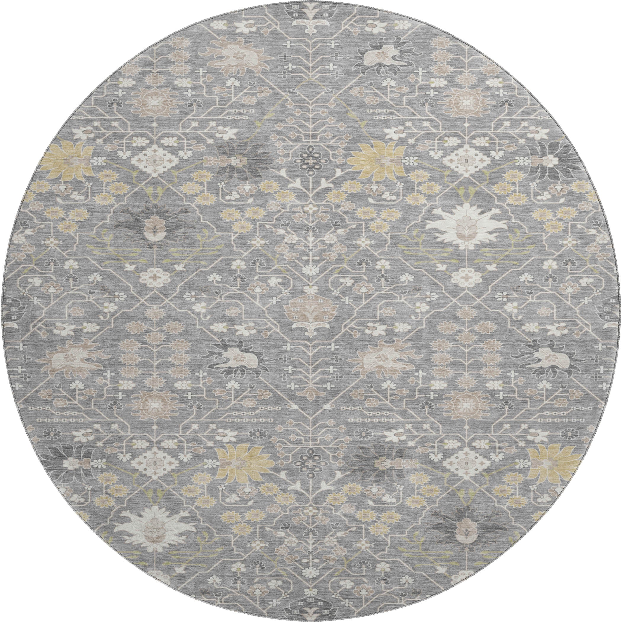 Colombo Machine Washable Traditional Gray Rug 8' x 8' #shape_Round