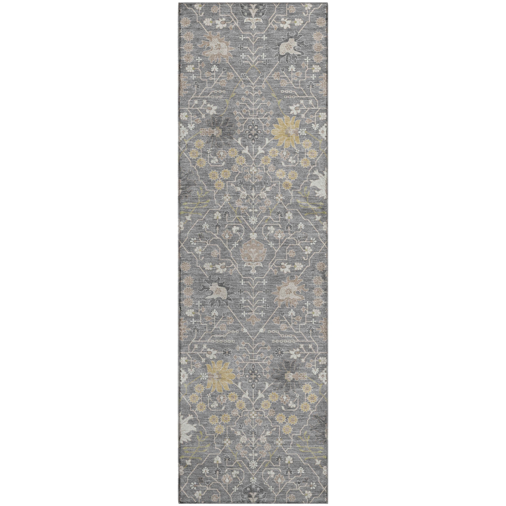 Colombo Machine Washable Traditional Gray Rug 2'3" x 7'6" #shape_Runner