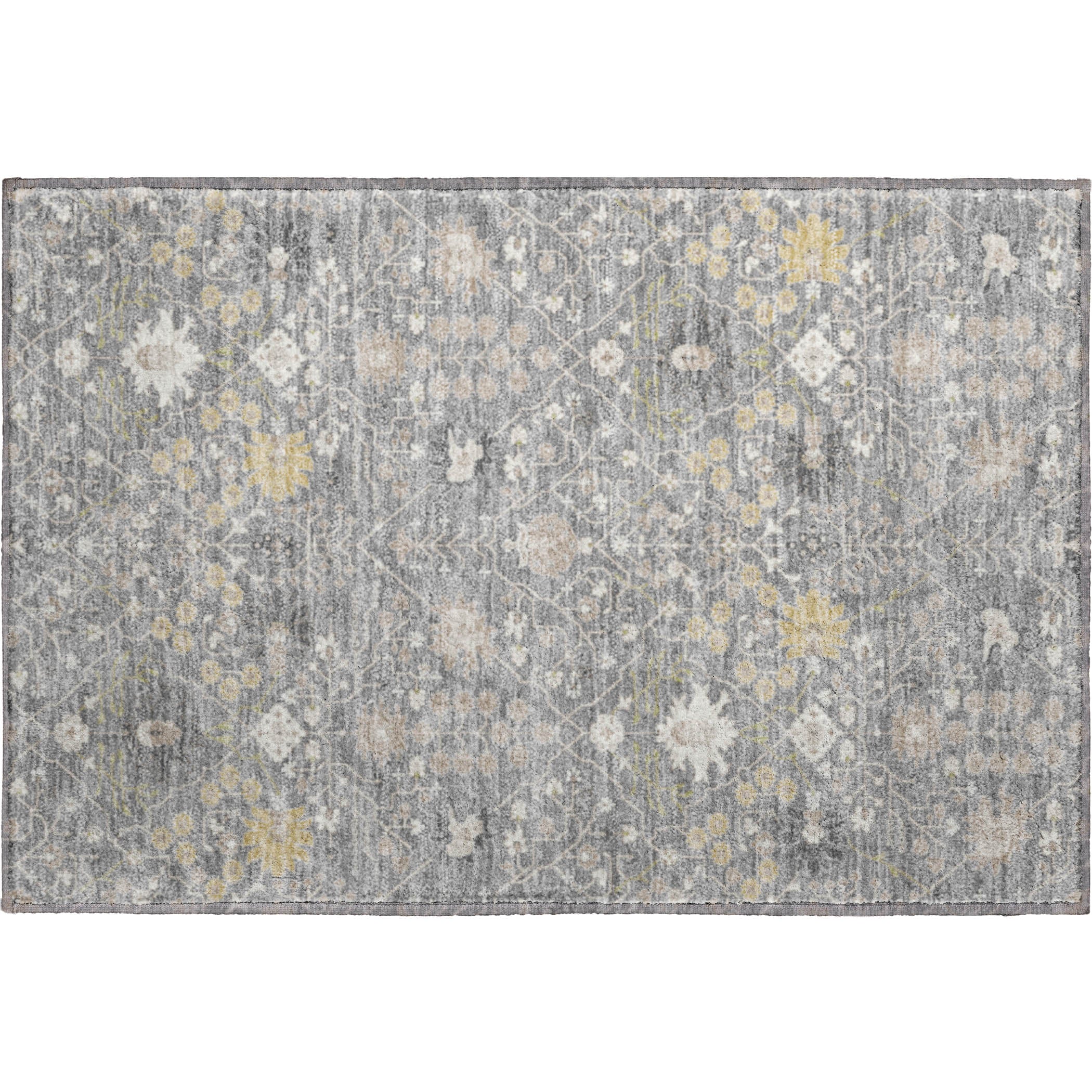 Colombo Machine Washable Traditional Gray Rug 1'8" x 2'6" #shape_Rectangle