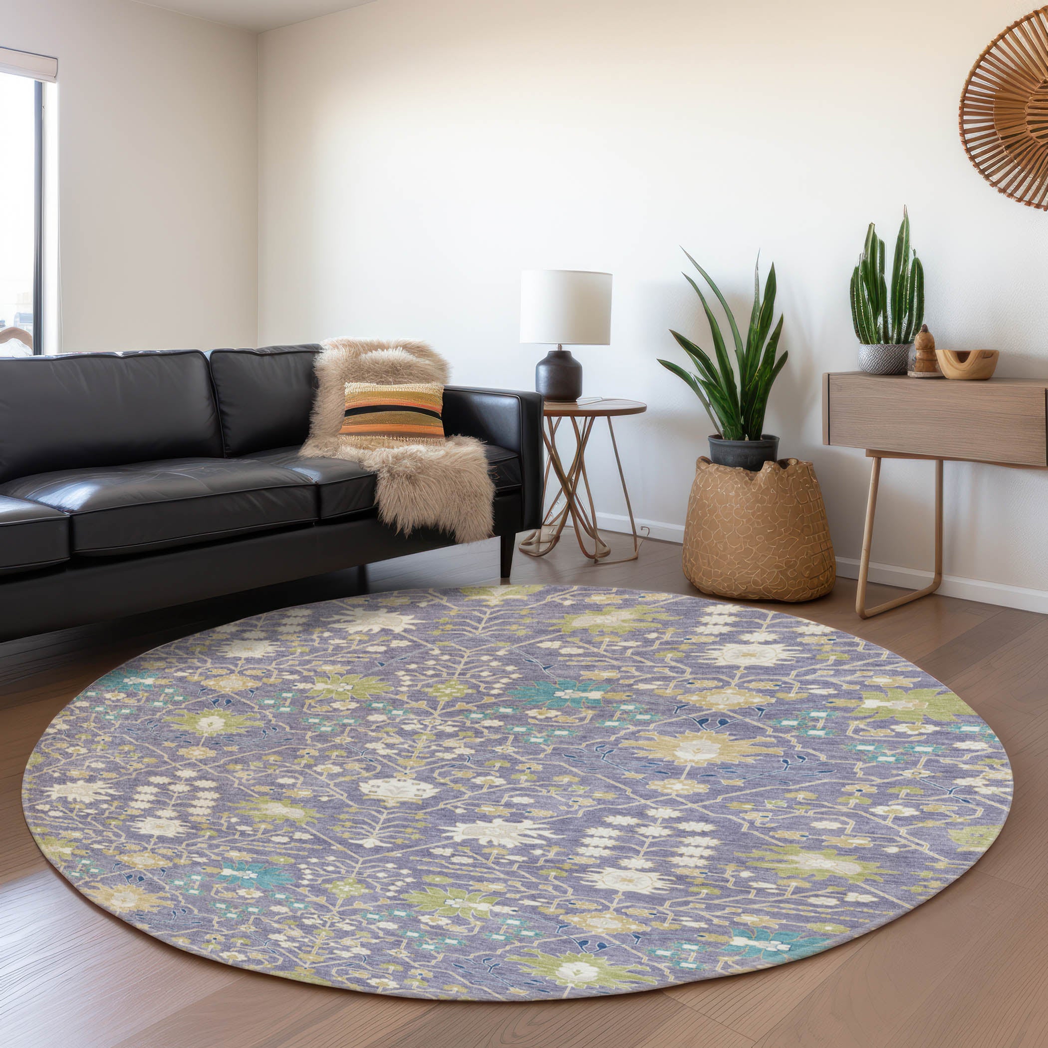 Colombo Machine Washable Traditional Lavender Purple Rug 8' x 8' #shape_Round